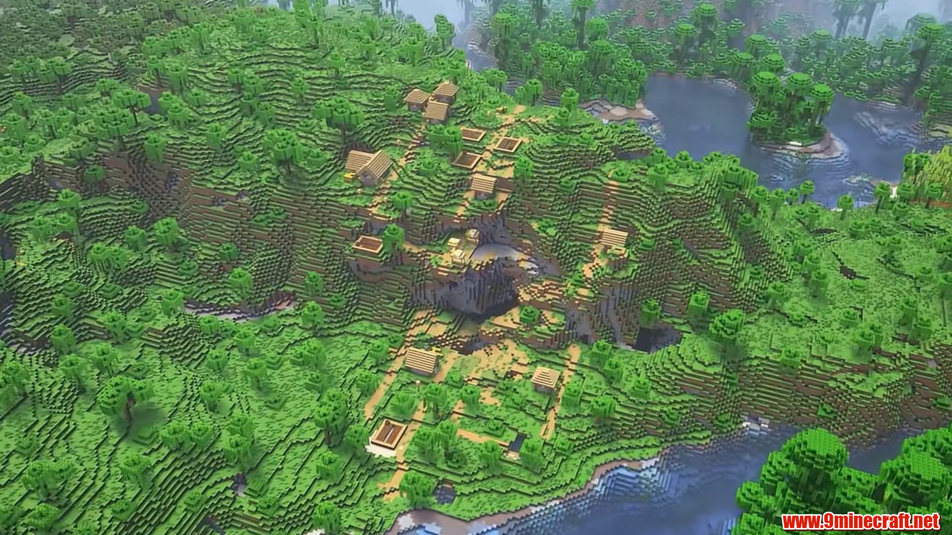 Scenic terrain featured in green collins