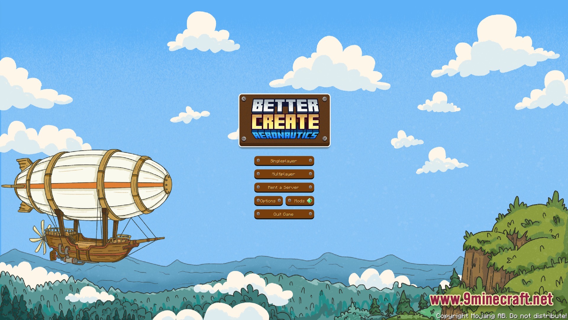 Better Create Aeronautics With Create Addons &Amp; Improvements Modpack (1.21.1) – Build And Fly Custom Aircraft 7 The main menu of the better create aeronautics modpack featuring custom artwork and navigation buttons