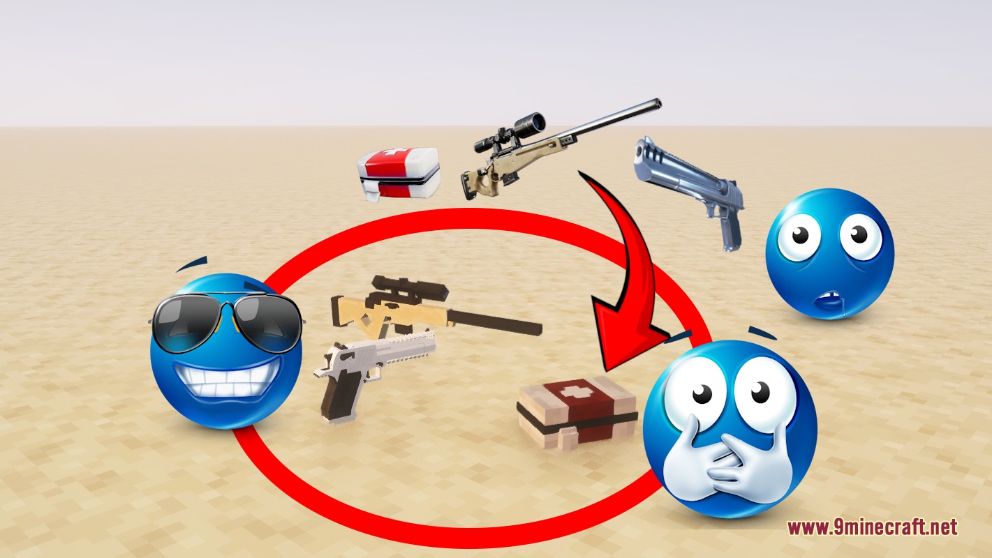 Bows To Guns Fortnite Resource Pack (26.2, 1.20.1) – Battle Royale Firearms 6 Minecraft resource pack replacing weapons and golden apples with fortnite themed gear