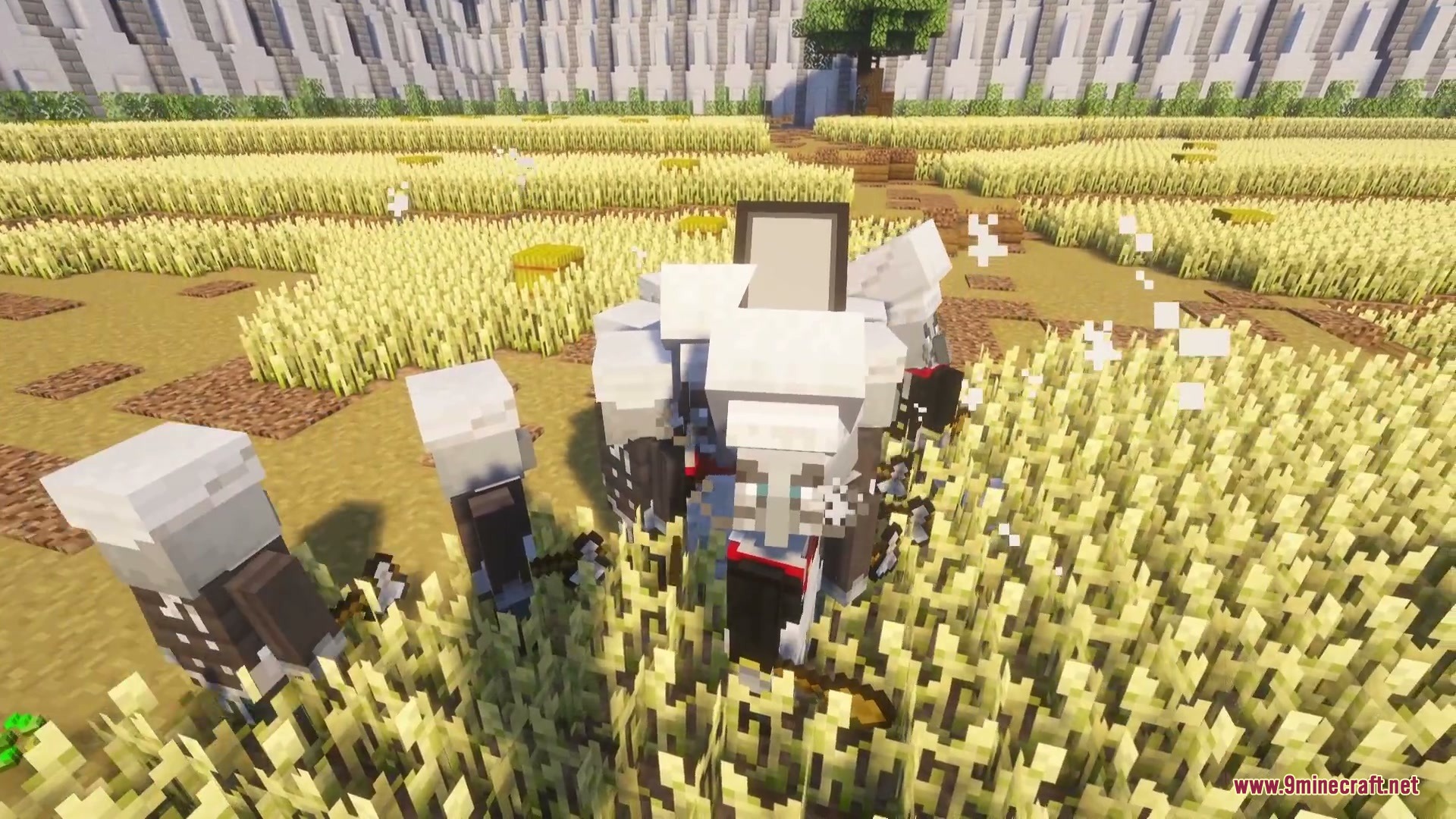 Brewbound Outcast Mod (1.20.1) – Battle Dangerous Illager Bosses In Your World 5 Multiple chef illagers gathering together in a field of ripe golden wheat