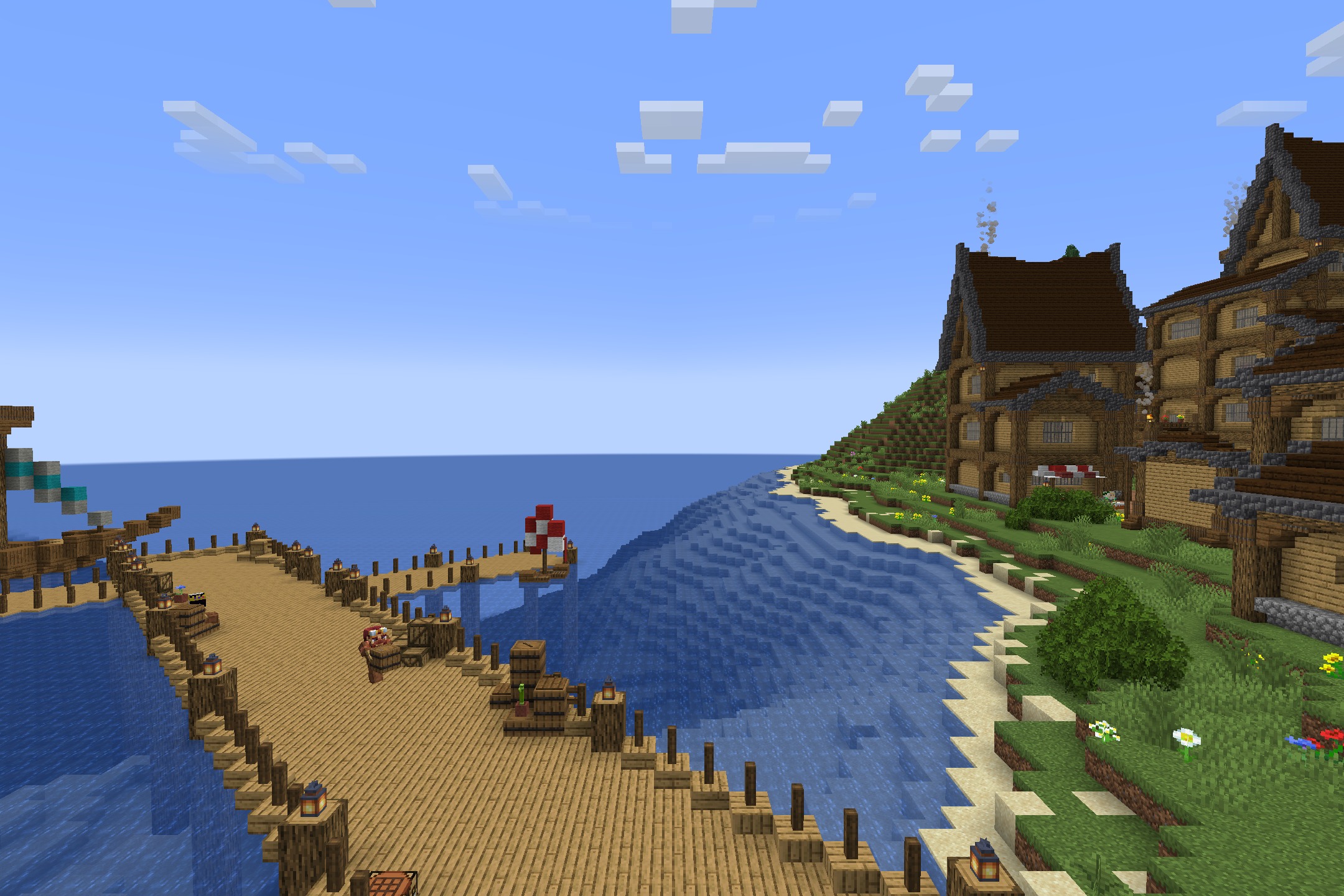 Bww Resource Pack (1.16.5) – Cozy Rustic Textures For Medieval Villages 8 Rustic medieval buildings and a wooden dock using bww resource pack