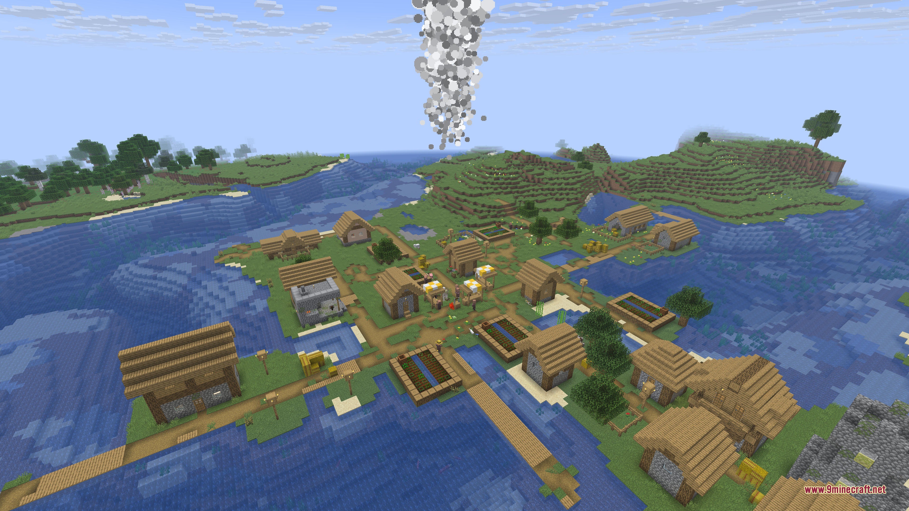Chems’ Guns Data Pack (26.2, 1.21.11) – Craft Custom Firearms And Rain 8 A missile strike from chems guns data pack falling towards a minecraft village