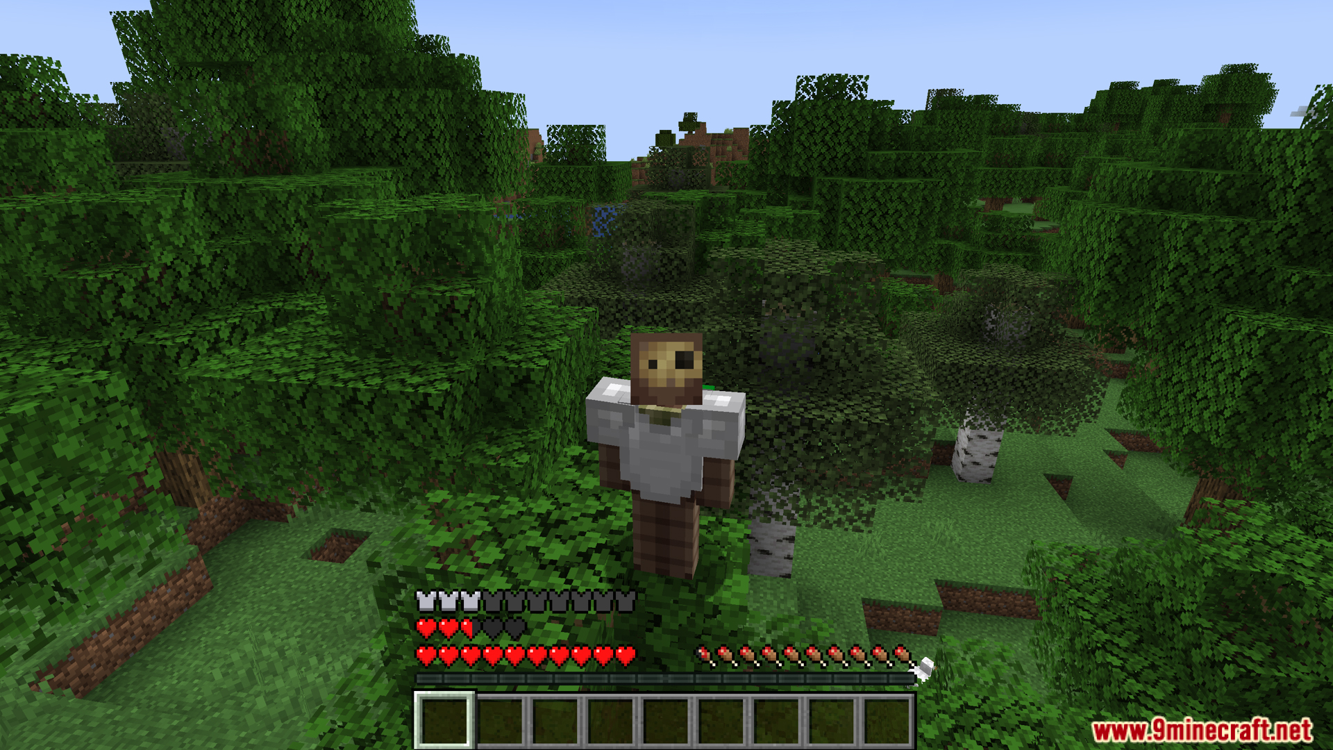 Player character wearing custom armor in a forest