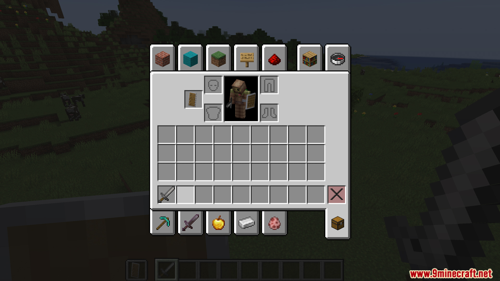 Knight class starting gear and inventory screen