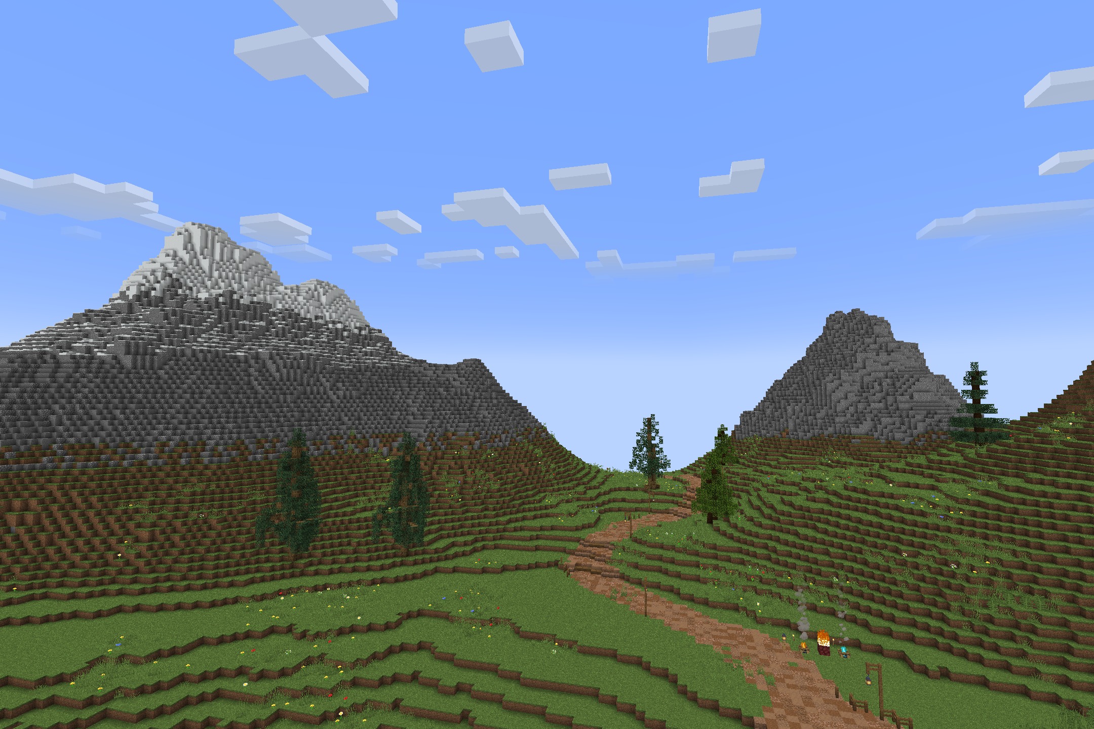 Classic Faithful 64X Jappa Resource Pack (26.2, 26.1.2) 7 Scenic green hills and snowy mountains displayed with high resolution vanilla textures