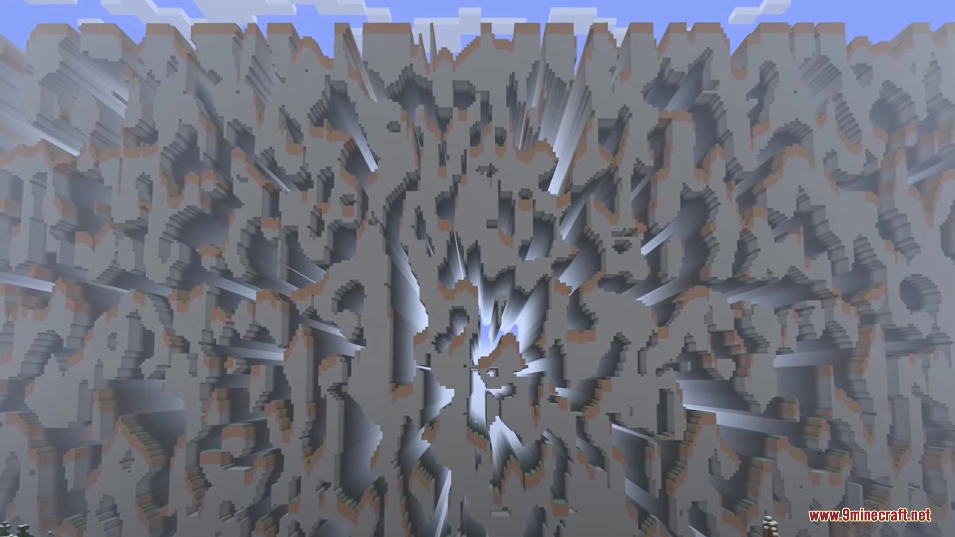 A landscape view of the broken terrain generated by classic farlands mod