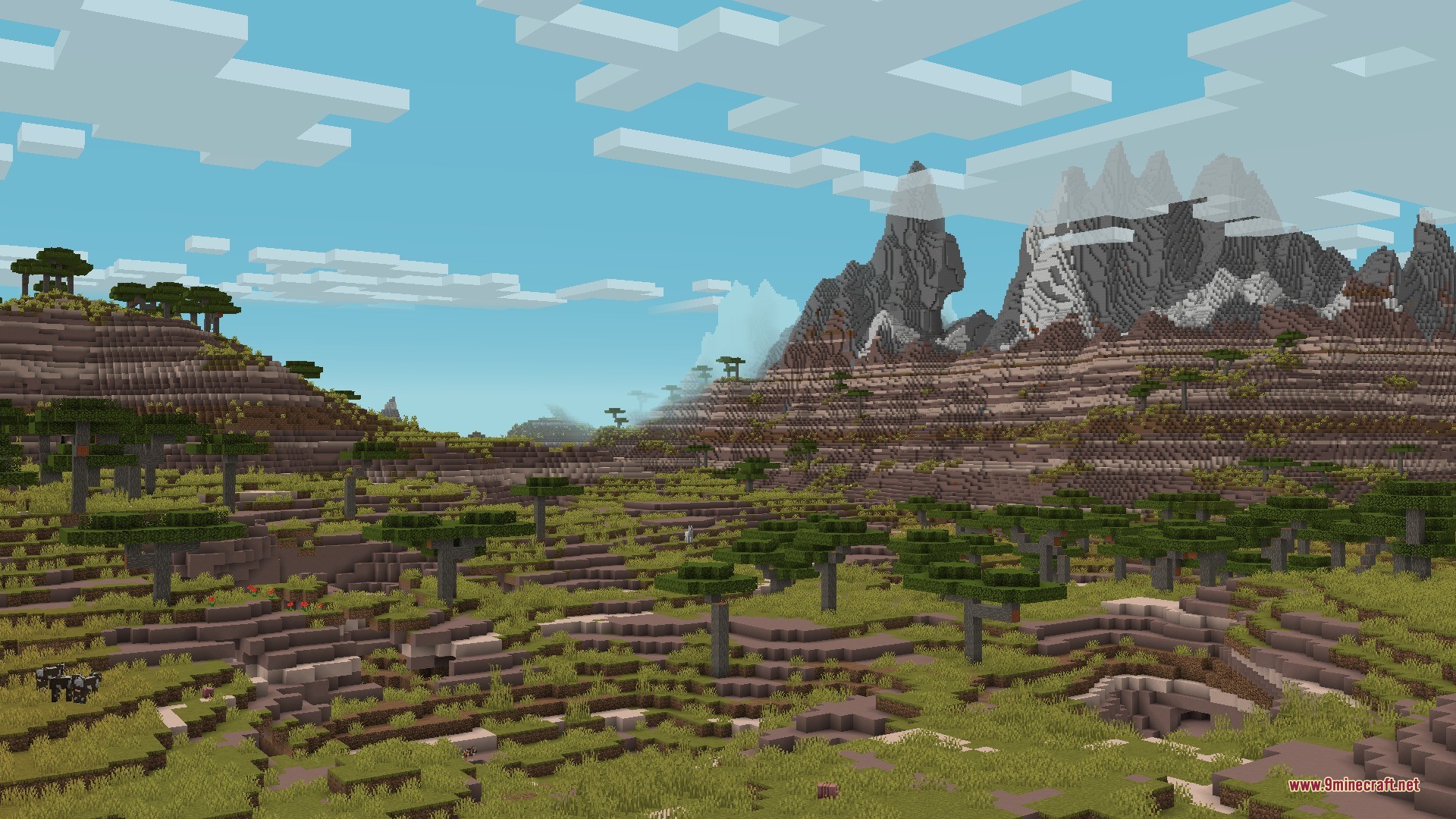 Cliff Under A Tree Cliff Tree Data Pack (26.1.2, 1.20.1) 3 Savanna plateau with acacia trees and tall mountains under a bright blue sky