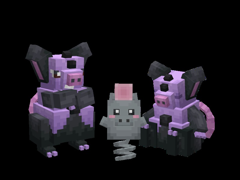 Blocky models of spoink and grumpig standing on a black background