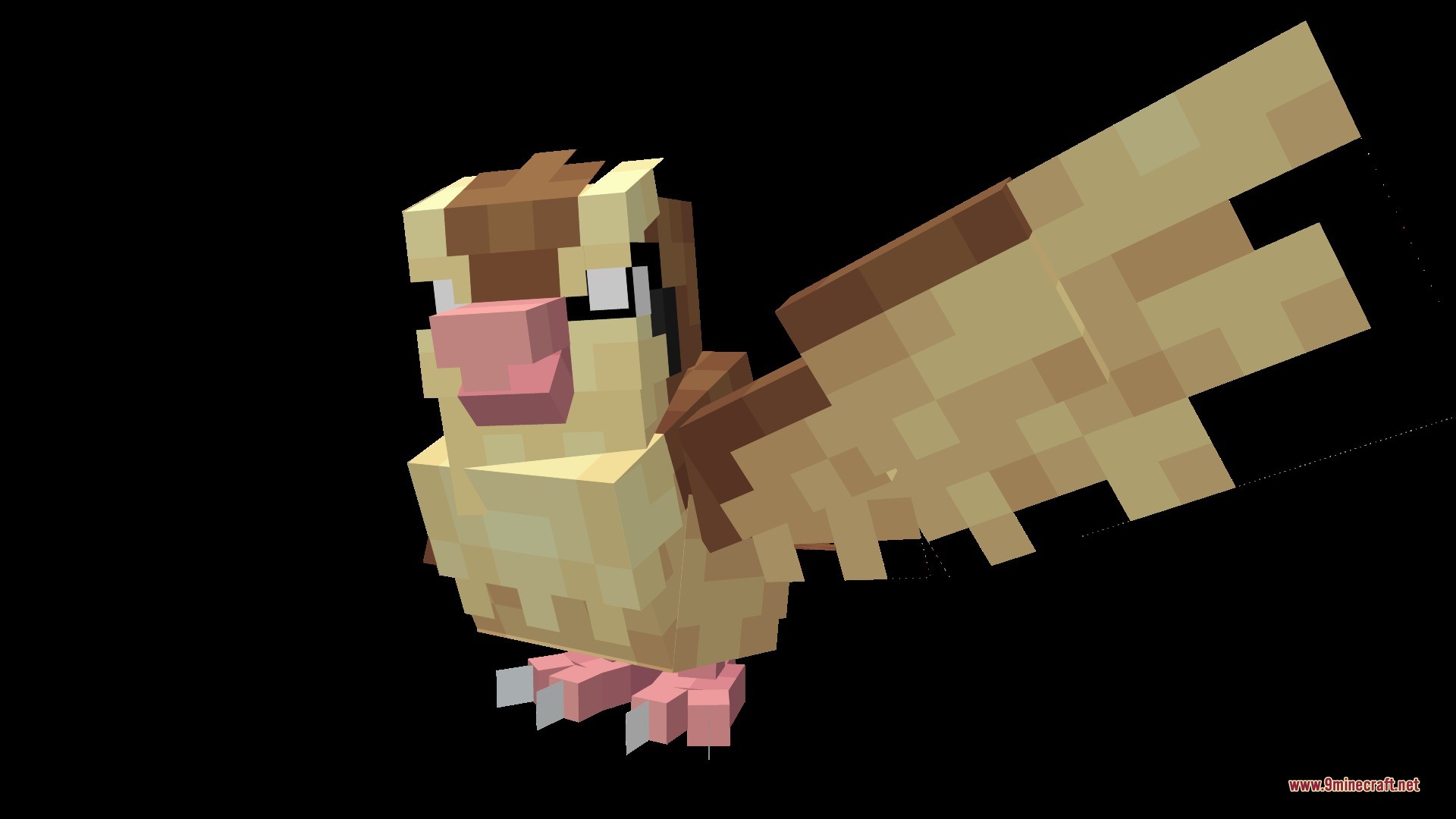Cobblemon Animated Pokemon Data Pack (1.21.1, 1.20.1) 4 A blocky pidgey model from the cobblemon mod spreading its wings
