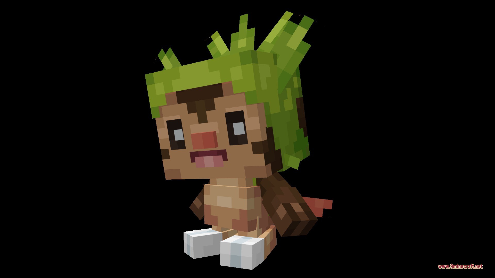 Cobblemon Animated Pokemon Data Pack (1.21.1, 1.20.1) 6 A blocky chespin model with a green hood and happy expression