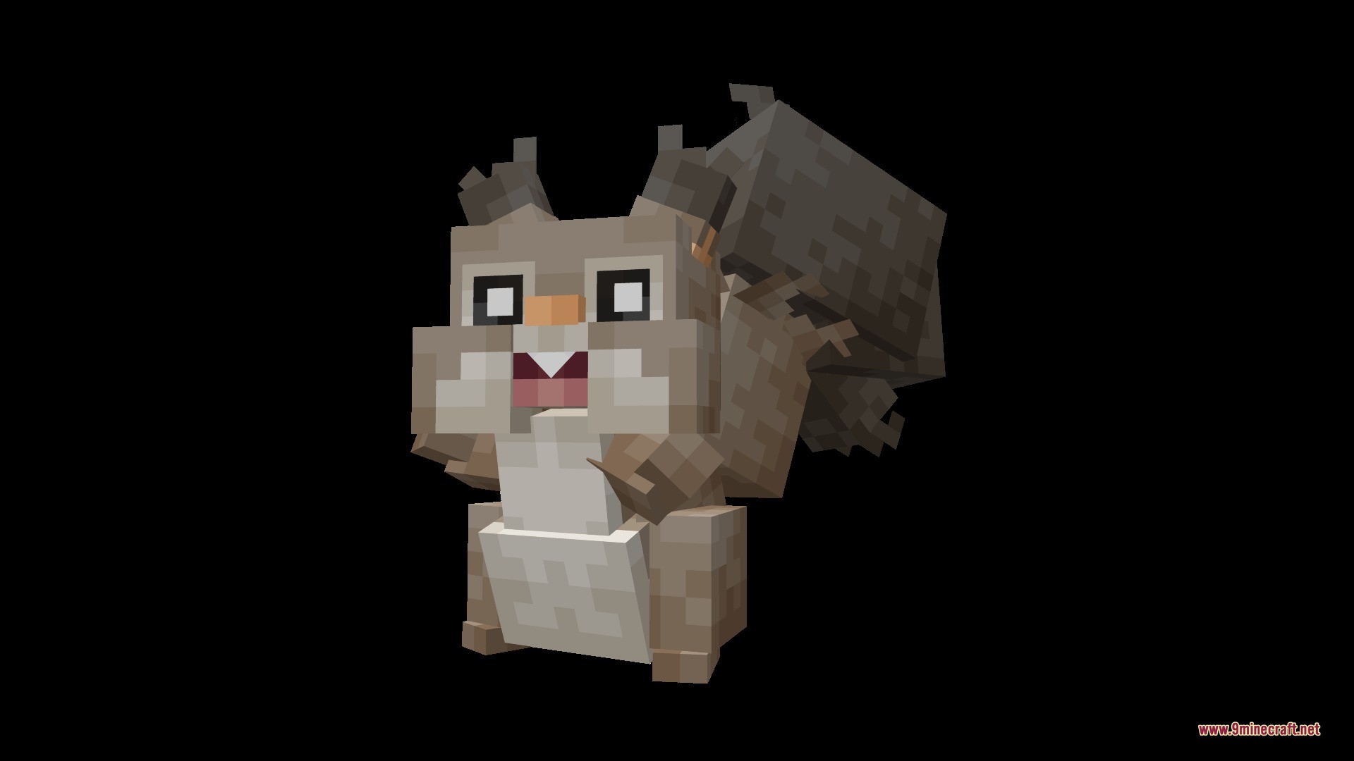 Cobblemon Animated Pokemon Data Pack (1.21.1, 1.20.1) 9 A brown blocky squirrel pokemon with a surprised expression on black background