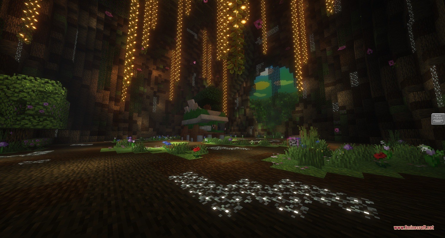 Cobblemon Raid Dens Addon Raid Den Designs Data Pack (1.21.11, 1.21.1) 4 A lush grass raid den inside a giant hollow tree with glowing vines