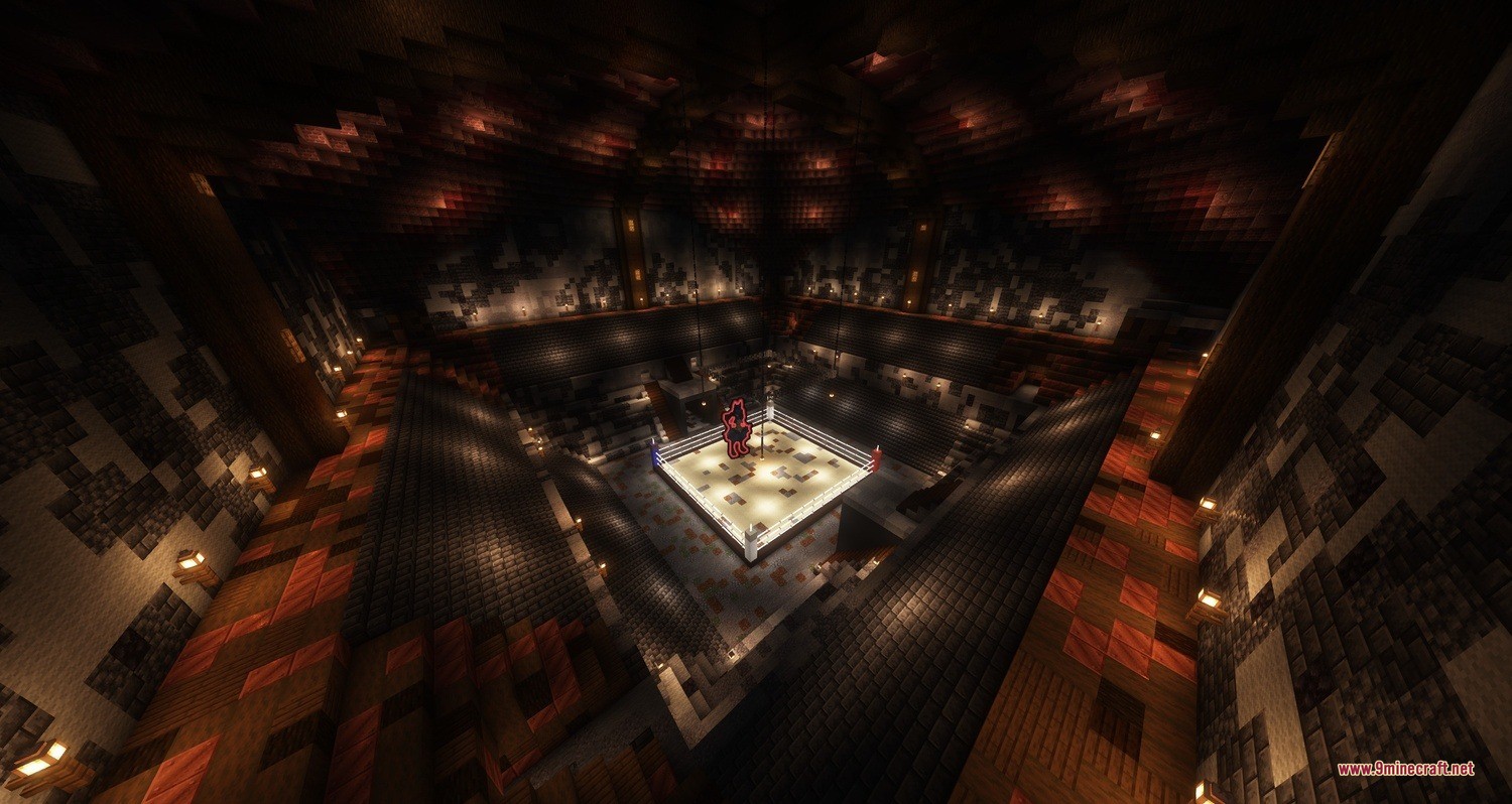 Cobblemon Raid Dens Addon Raid Den Designs Data Pack (1.21.11, 1.21.1) 7 A professional fighting ring sits in the center of a dark arena