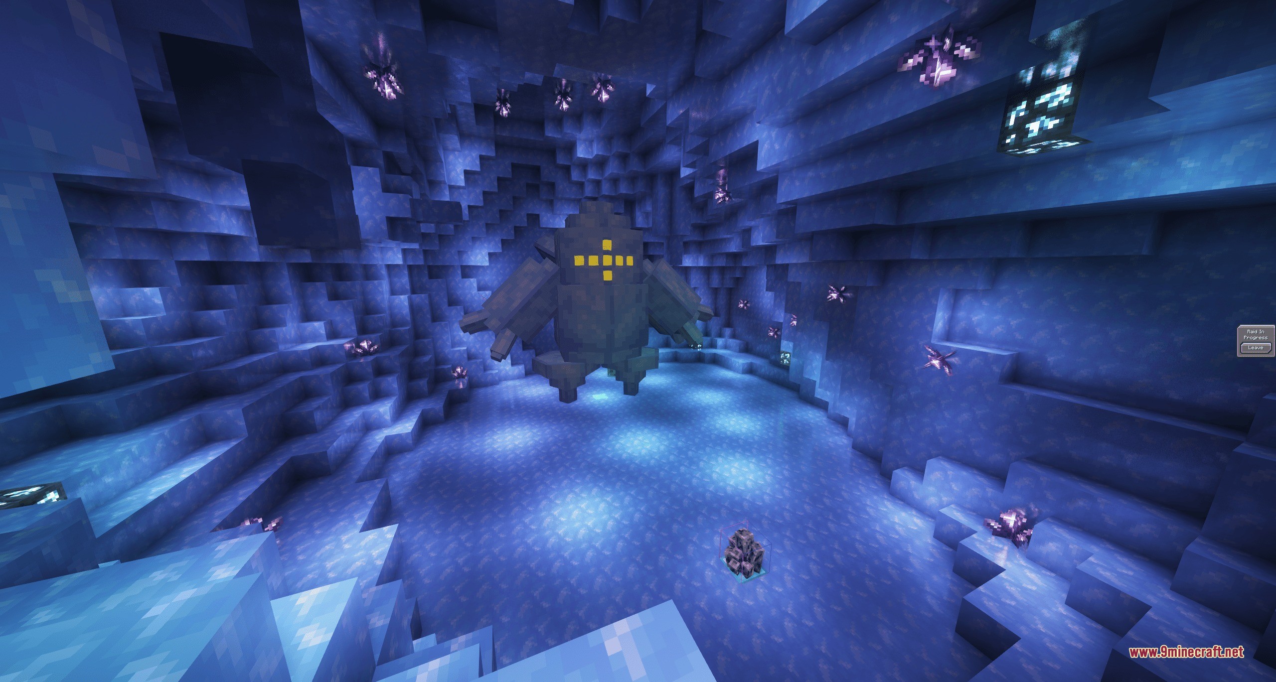 Cobblemon Raid Dens Addon Raid Den Designs Data Pack (1.21.11, 1.21.1) 9 A legendary ice pokemon stands inside a frozen cave with glowing purple crystals