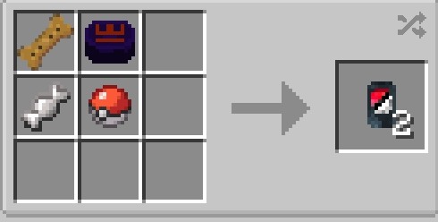 Cobblemon Utility Recipes Data Pack (1.21.1) – Craft Rare Training Supplies 2 Crafting recipe for two red shiny cards using a pokeball and training supplies