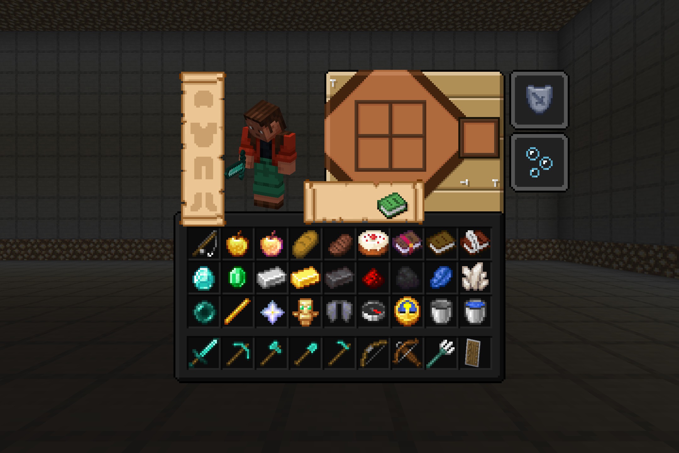 Colourful Containers Oled Gui Resource Pack (26.1.2, 1.20.1) 4 A dark themed minecraft inventory screen with a custom oled graphical interface