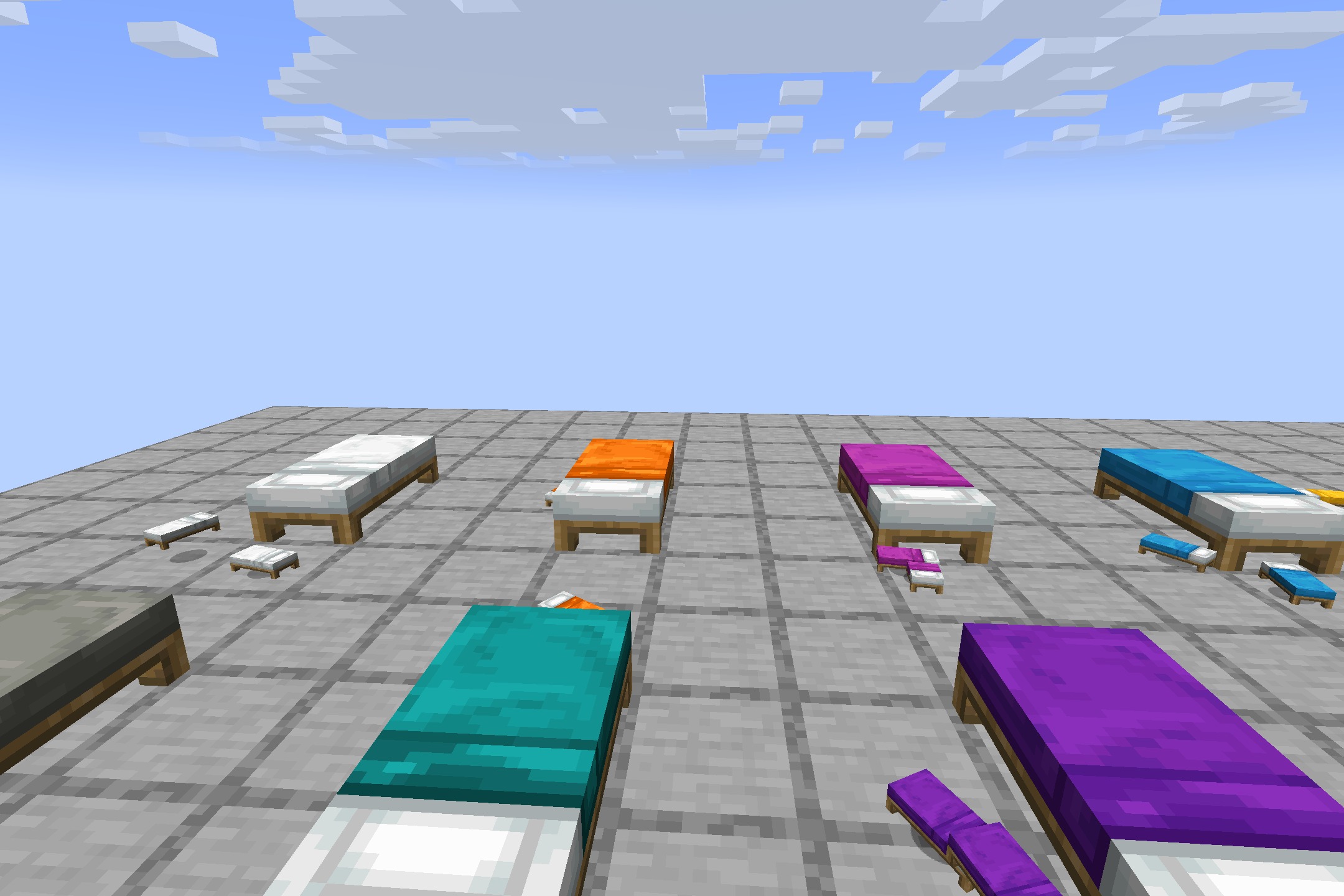 Cozy Beds Resource Pack (1.21.11) – Cozy Visual Blankets For A Warmer Night 8 Cozy beds resource pack showcasing various colored beds on a gray grid floor