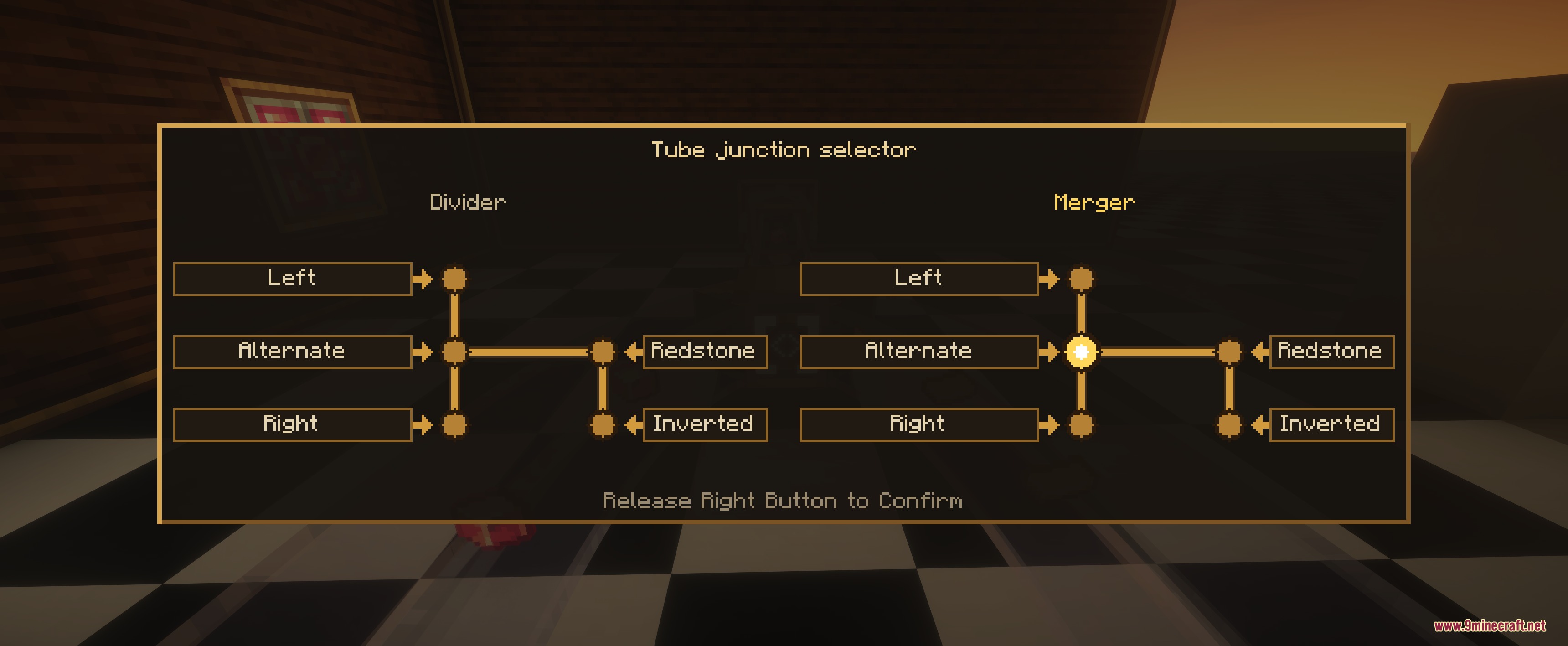 Create Over Pressure Mod (1.21.1) – Pipe Factory Items Anywhere 7 Create over pressure tube junction selector menu for configuring item paths