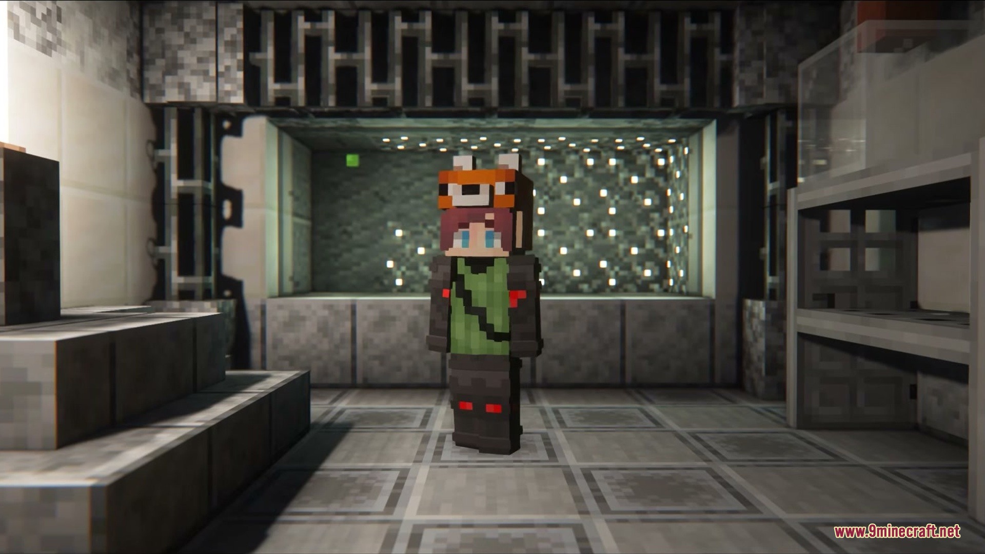 Cyberware Reforged Mod (26.1.2, 1.20.1) – Rebuild Your Body With Powerful 2 Minecraft character stands in a futuristic room with glowing wall lights