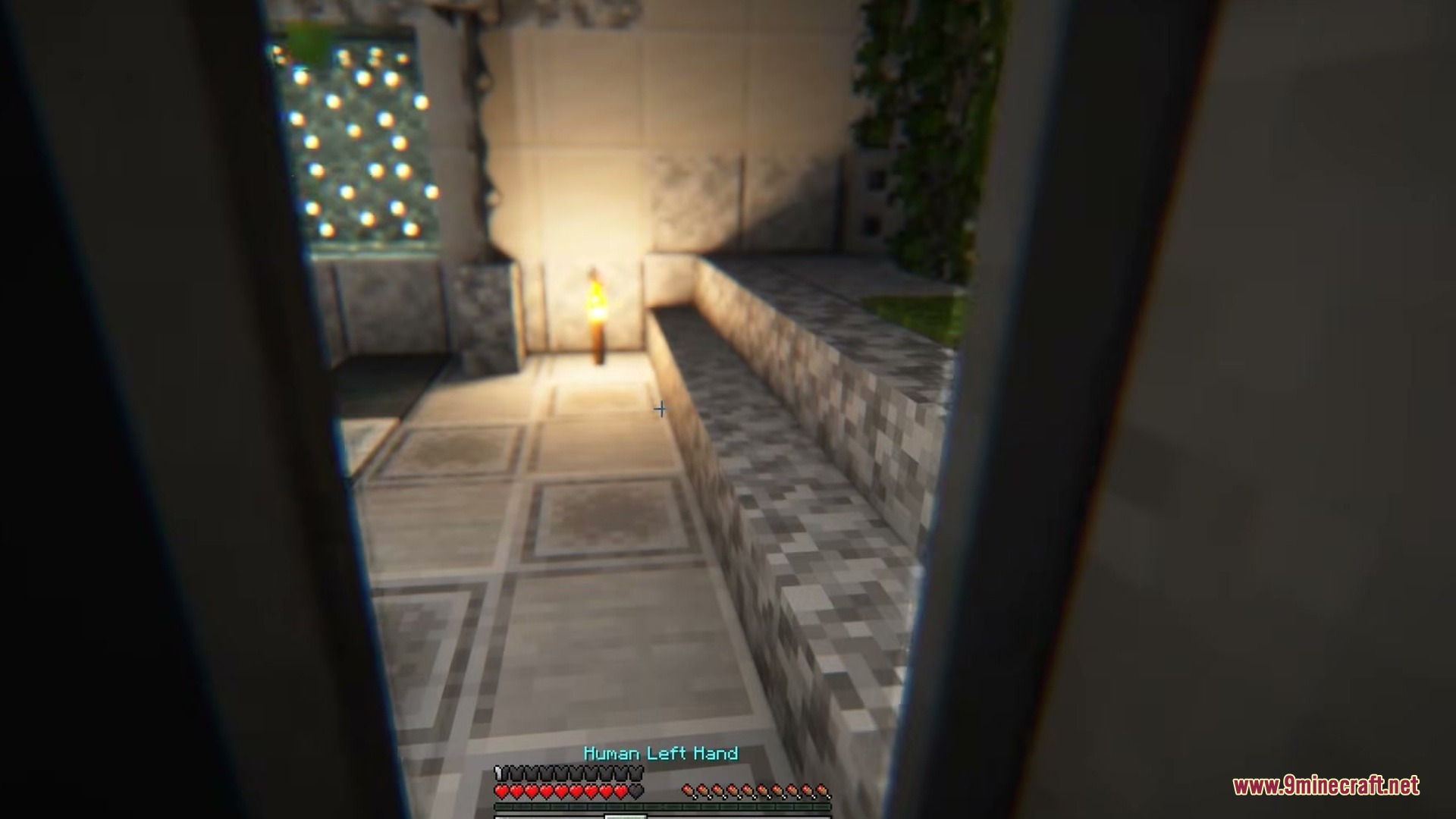 Cyberware Reforged Mod (26.1.2, 1.20.1) – Rebuild Your Body With Powerful 4 First person view inside a surgery chamber with a torch and tiles