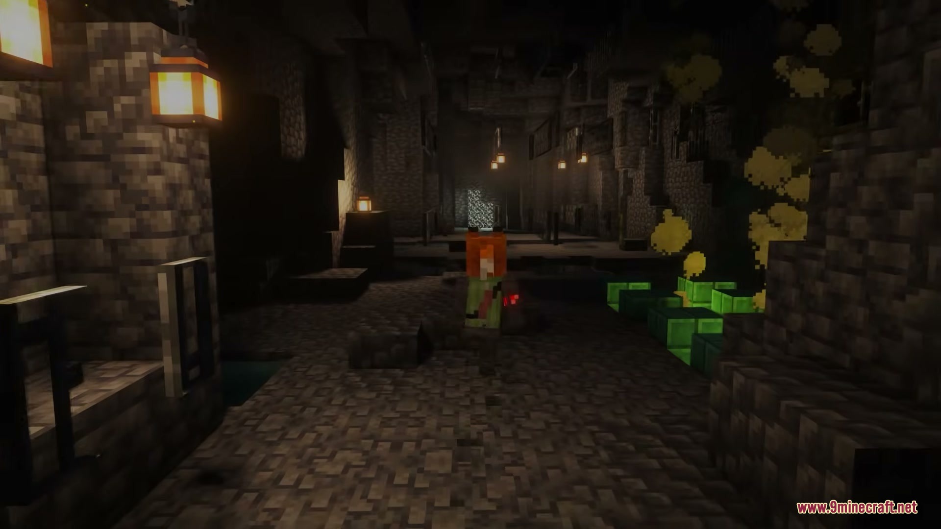 Cyberware Reforged Mod (26.1.2, 1.20.1) – Rebuild Your Body With Powerful 5 Augmented monster standing in a dark dungeon lit by hanging lanterns