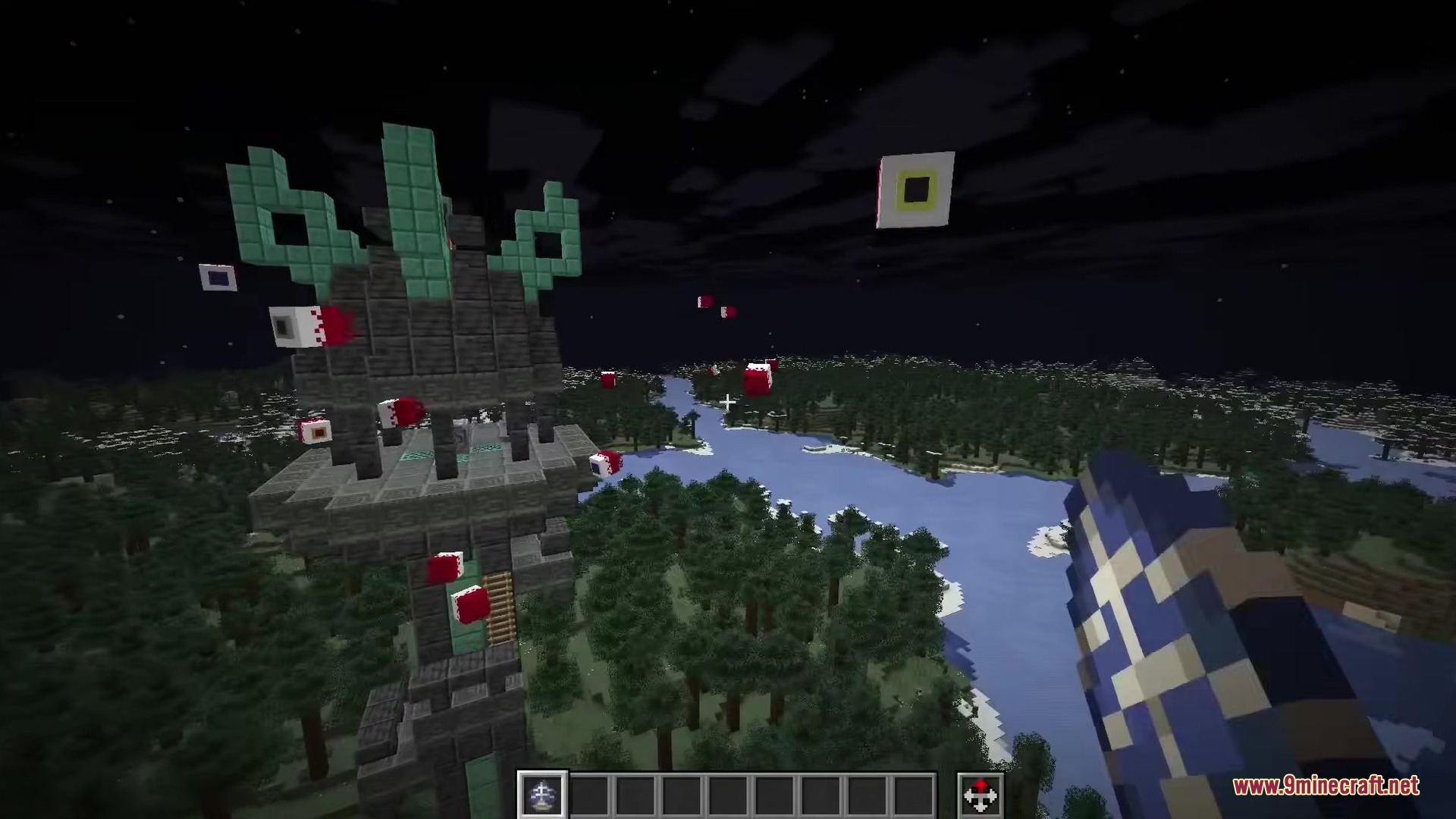 Demon Eye Phantoms Resource Pack (1.21.11, 1.20.1) – Terraria Demon Eyes Haunt 5 Many red eye creatures fly through the night sky above a forest