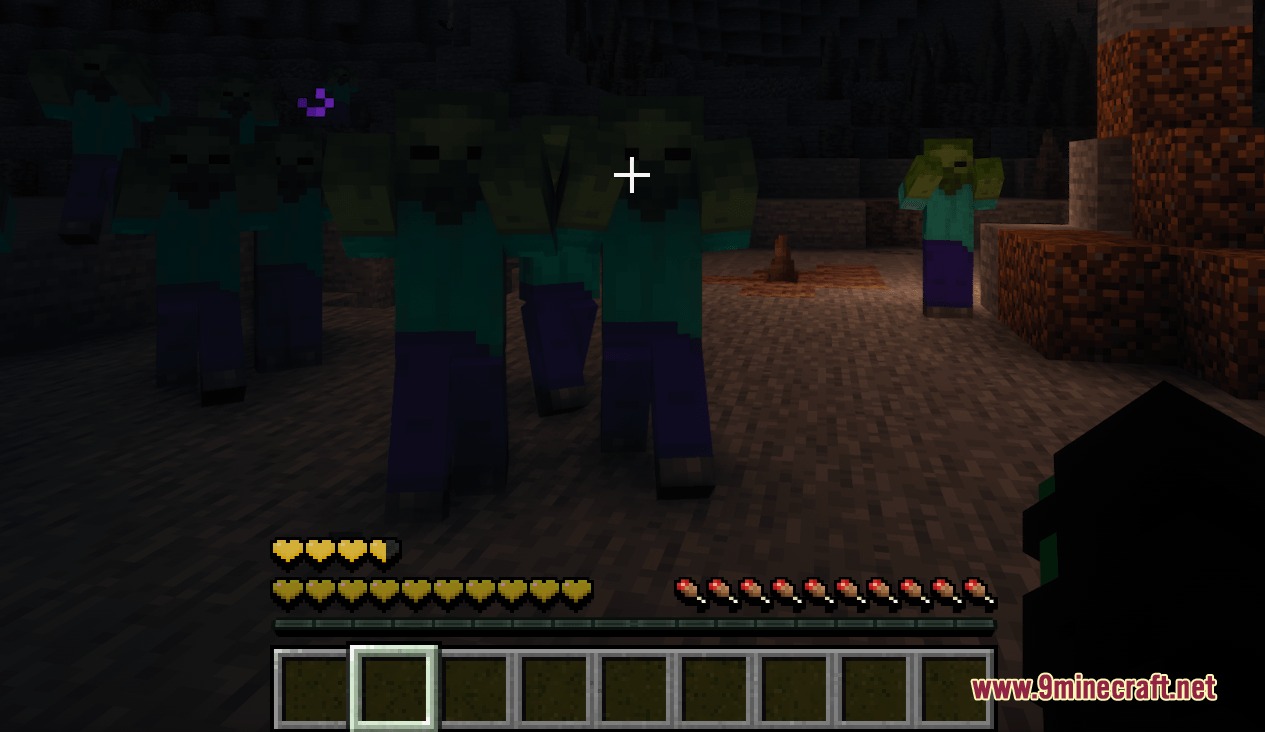 Zombies approaching the player with custom yellow hearts visible on the screen