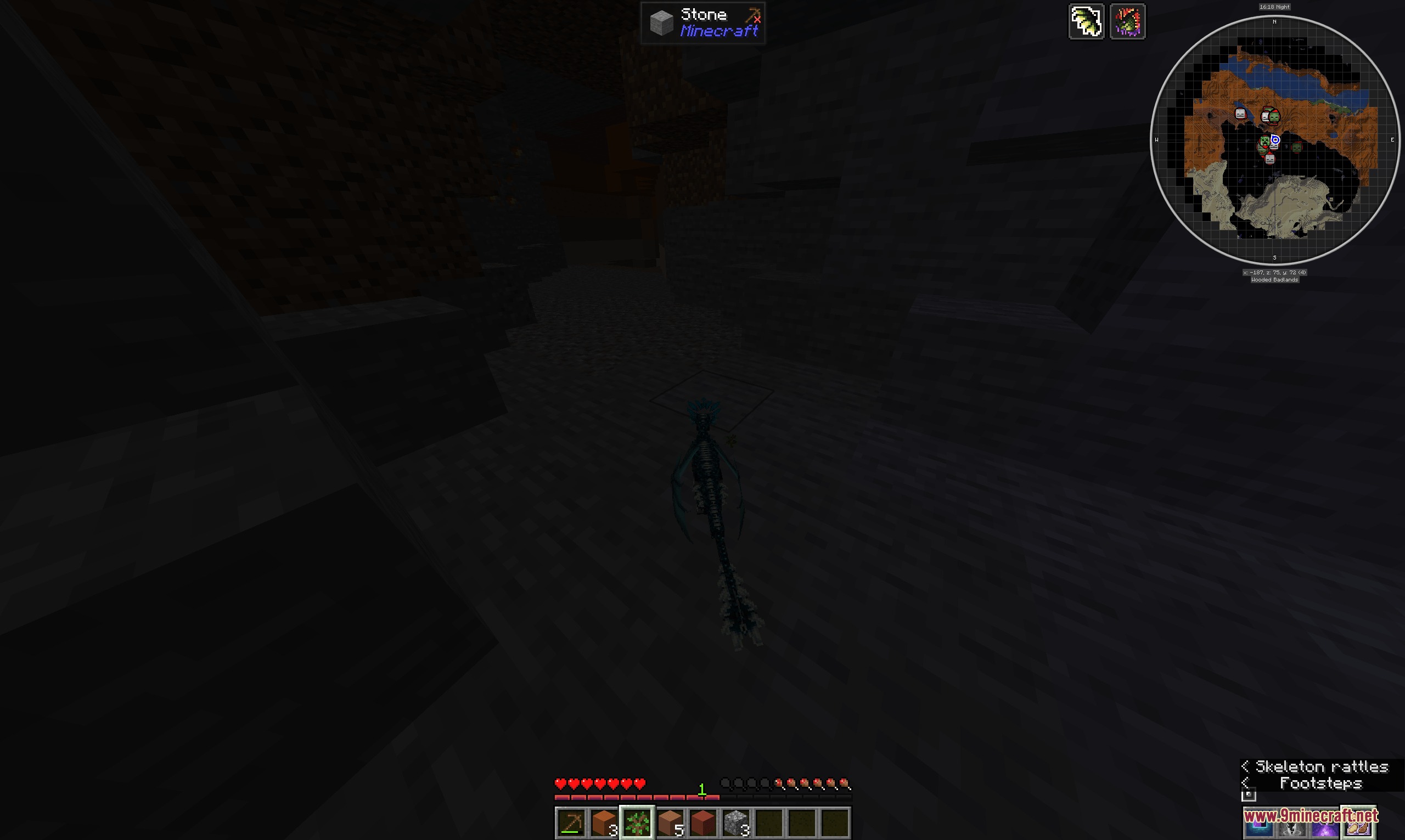 Dragon Survival Sculk Addon Resource Pack (26.1.2, 1.20.1) 6 A teal sculk dragon explores a dark underground cave in minecraft