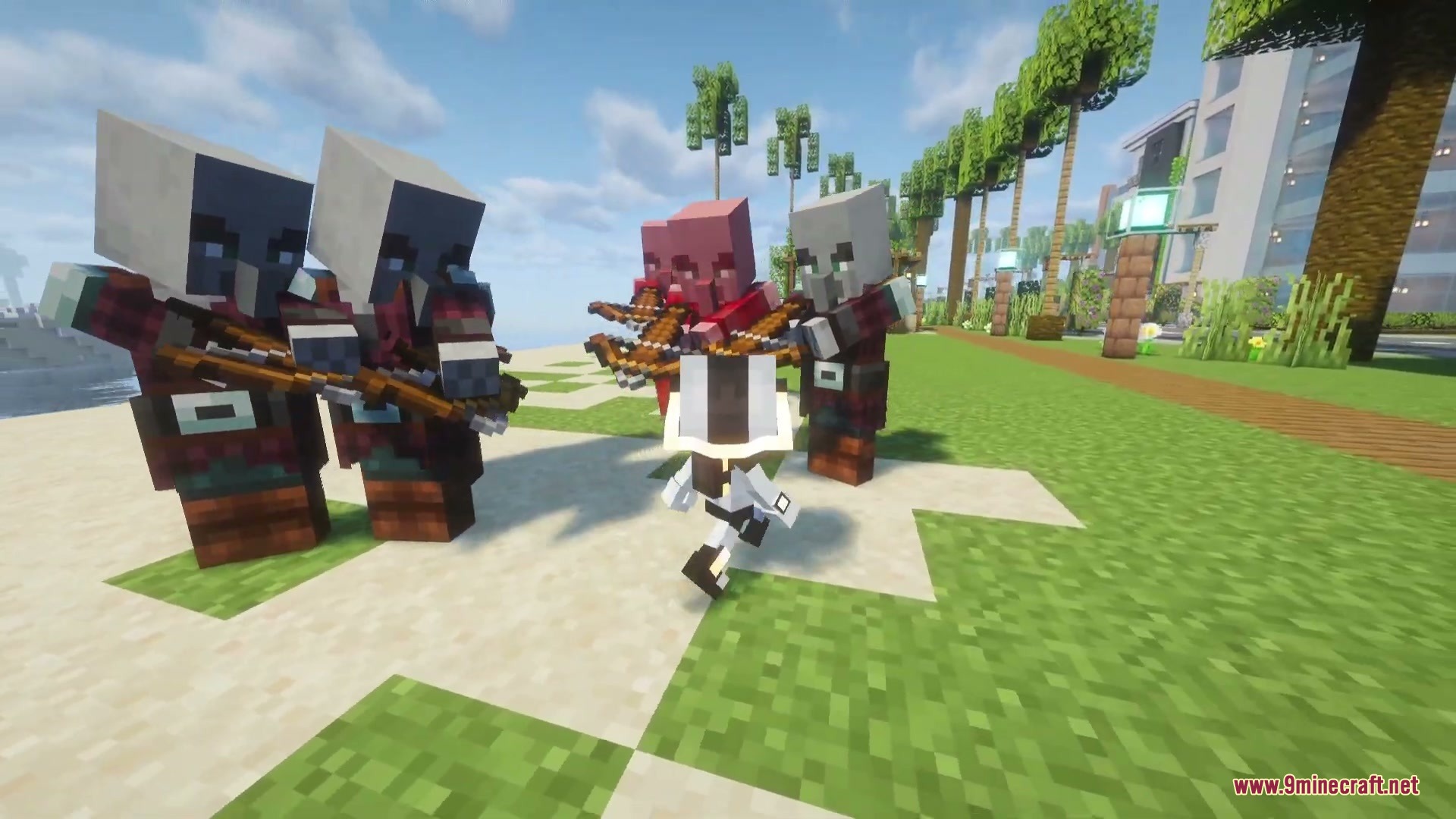 Echoes After Echoes Mod (1.20.1) – Unleash Sonic Blasts As Echo Echo In Survival 4 Echo echo stands surrounded by pillagers with crossbows in a sunny park