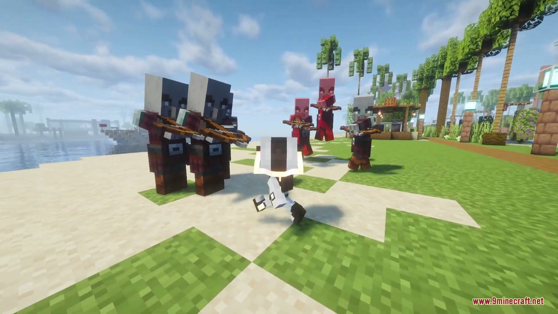 Echoes After Echoes Mod (1.20.1) – Unleash Sonic Blasts As Echo Echo In Survival 5 Echo echo faces off against several pillagers on a grassy beach landscape