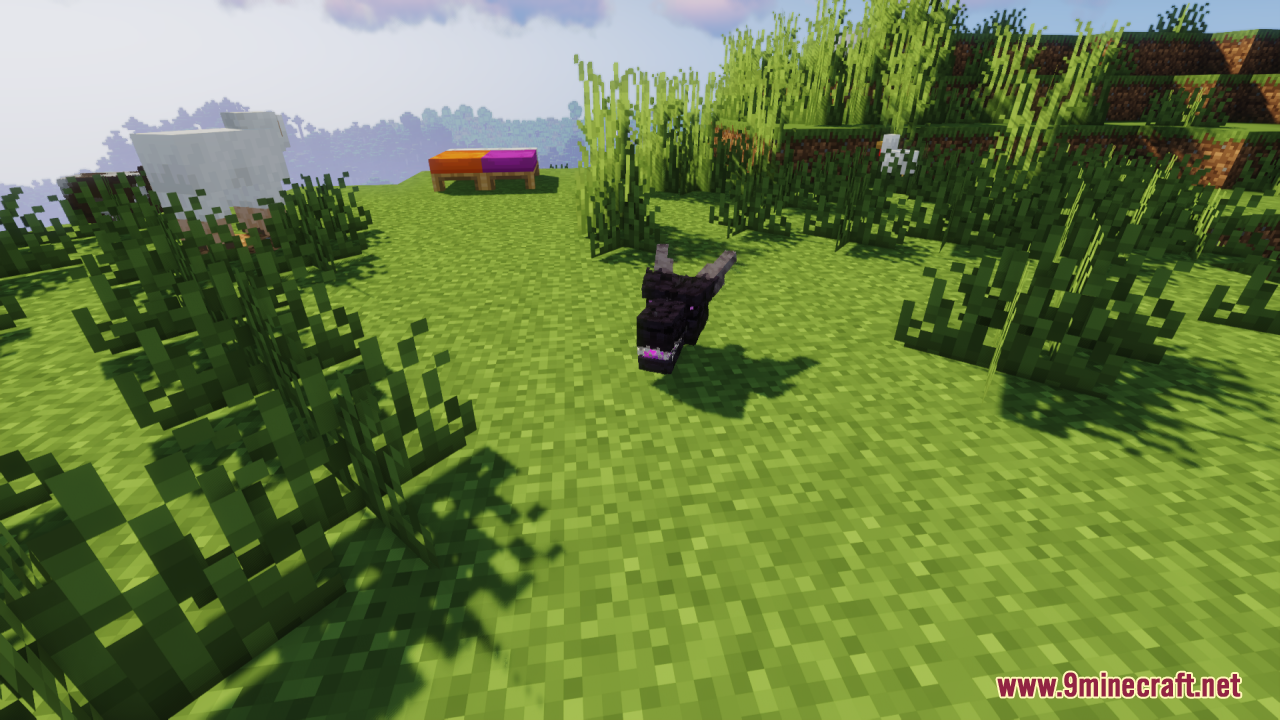Ender Dragon Reborn Resource Pack (26.2, 1.20.1) – A Terrifying Wyvern Boss 5 Front view of a floating ender dragon head on a grassy minecraft landscape