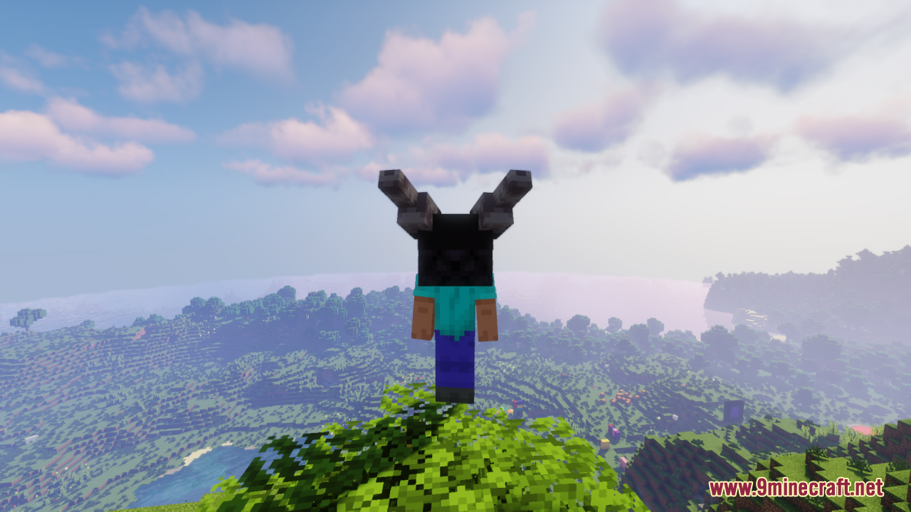Ender Dragon Reborn Resource Pack (26.2, 1.20.1) – A Terrifying Wyvern Boss 8 A player wearing a dragon head stands on a tree overlooking the world