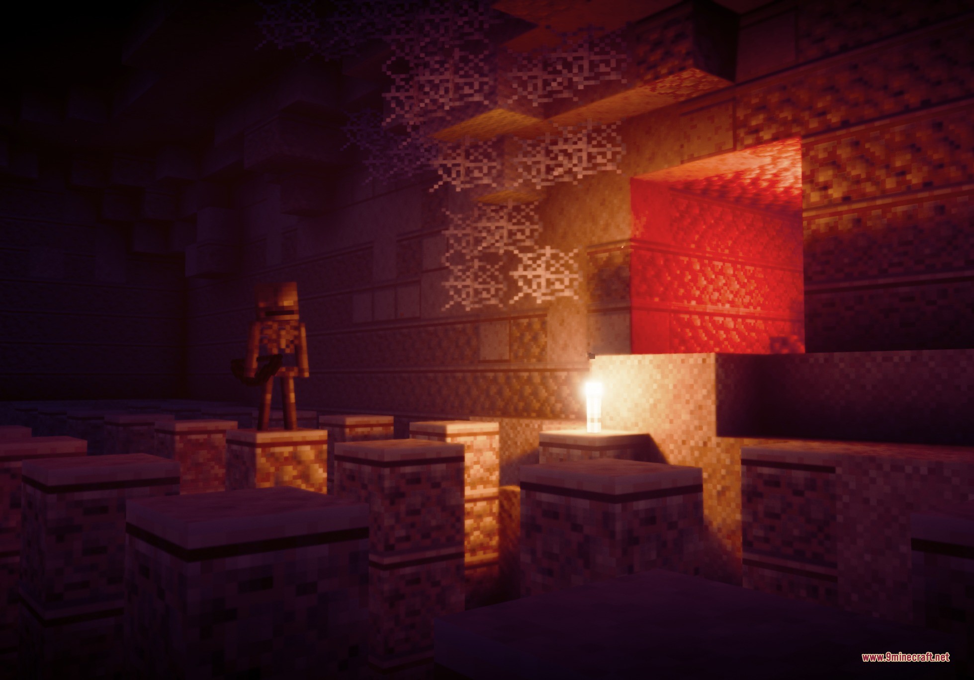 Epic Structures Dungeons Data Pack (26.2, 1.20.1) – Brave Huge Dungeons 3 A skeleton stands on a stone pillar inside a large underground dungeon room
