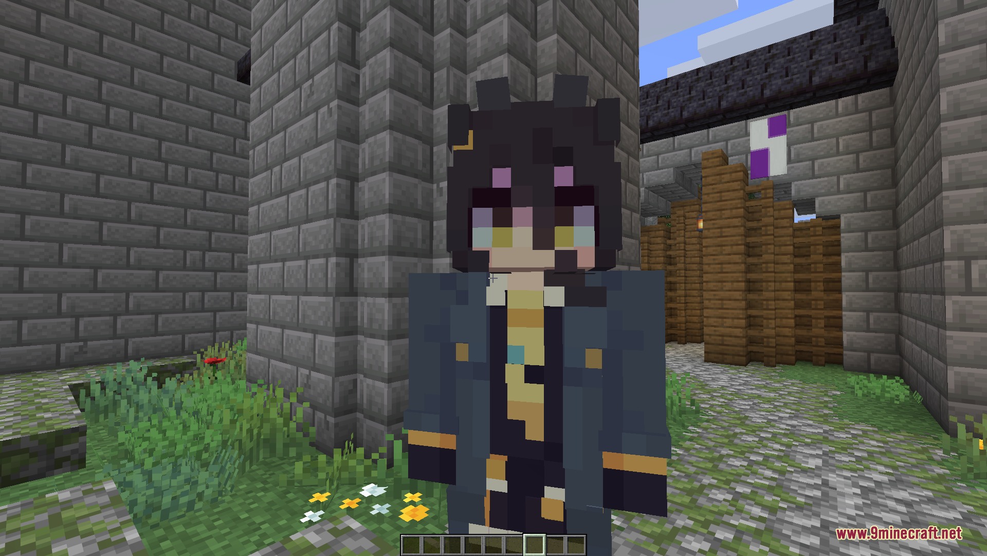 Close up of a detailed anime horse girl character model in minecraft