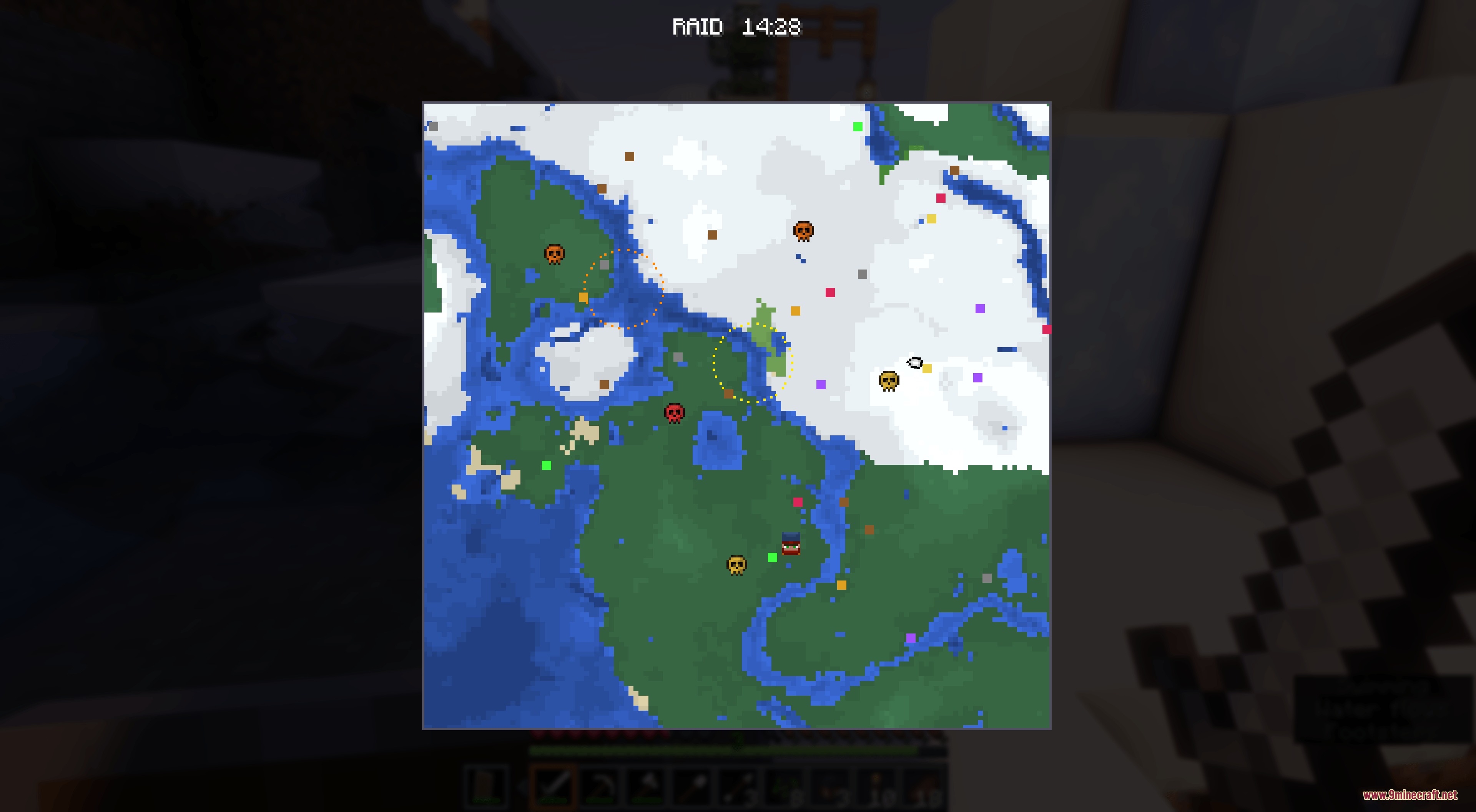 Exfil Craft Mod (26.2, 1.21.11) – Escape Deadly Raid Dimensions 4 A map interface showing raid locations and player markers in exfil craft