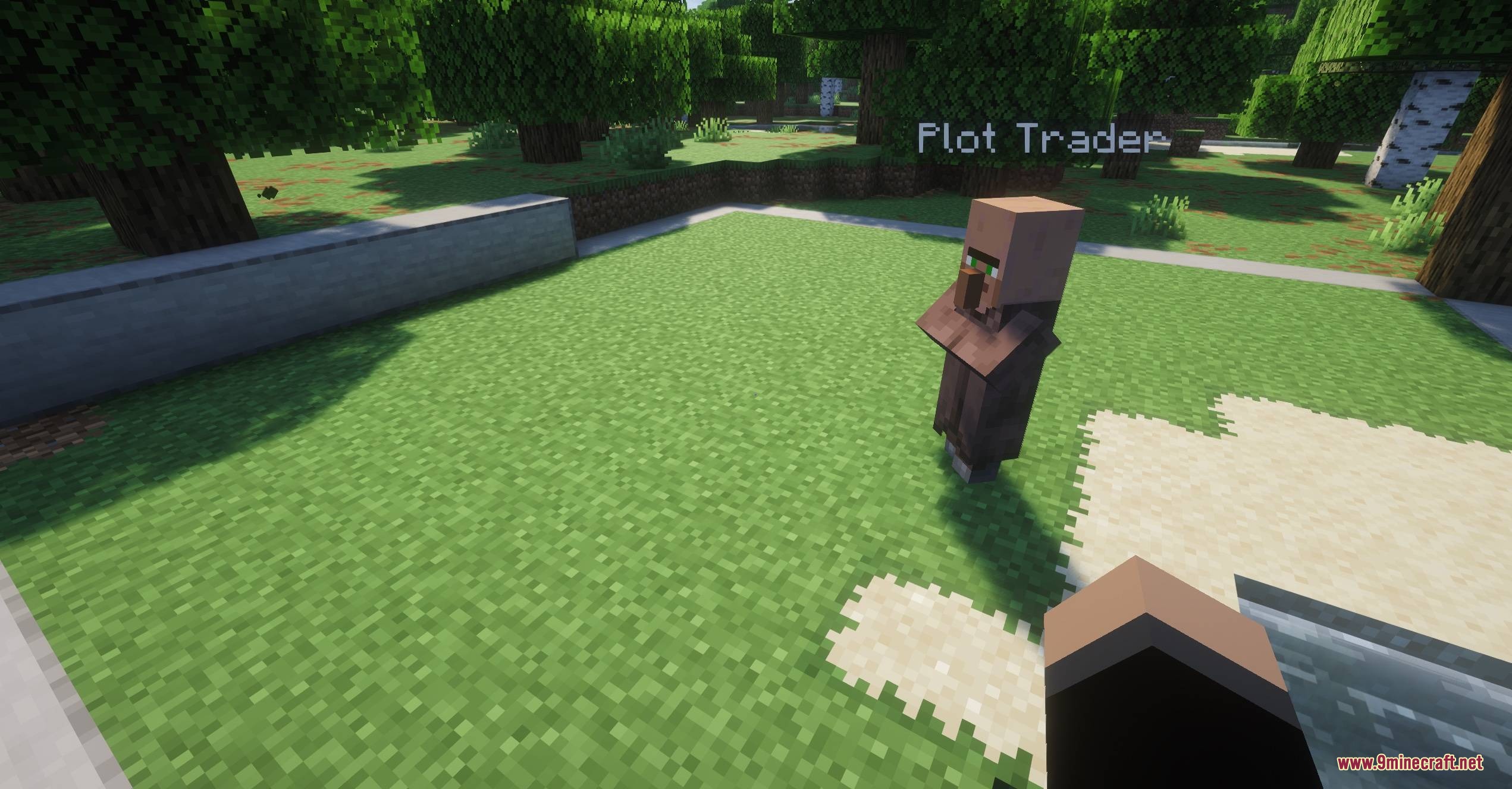 Exfil Craft Mod (26.2, 1.21.11) – Escape Deadly Raid Dimensions 5 A villager named plot trader standing on a grass plot in minecraft
