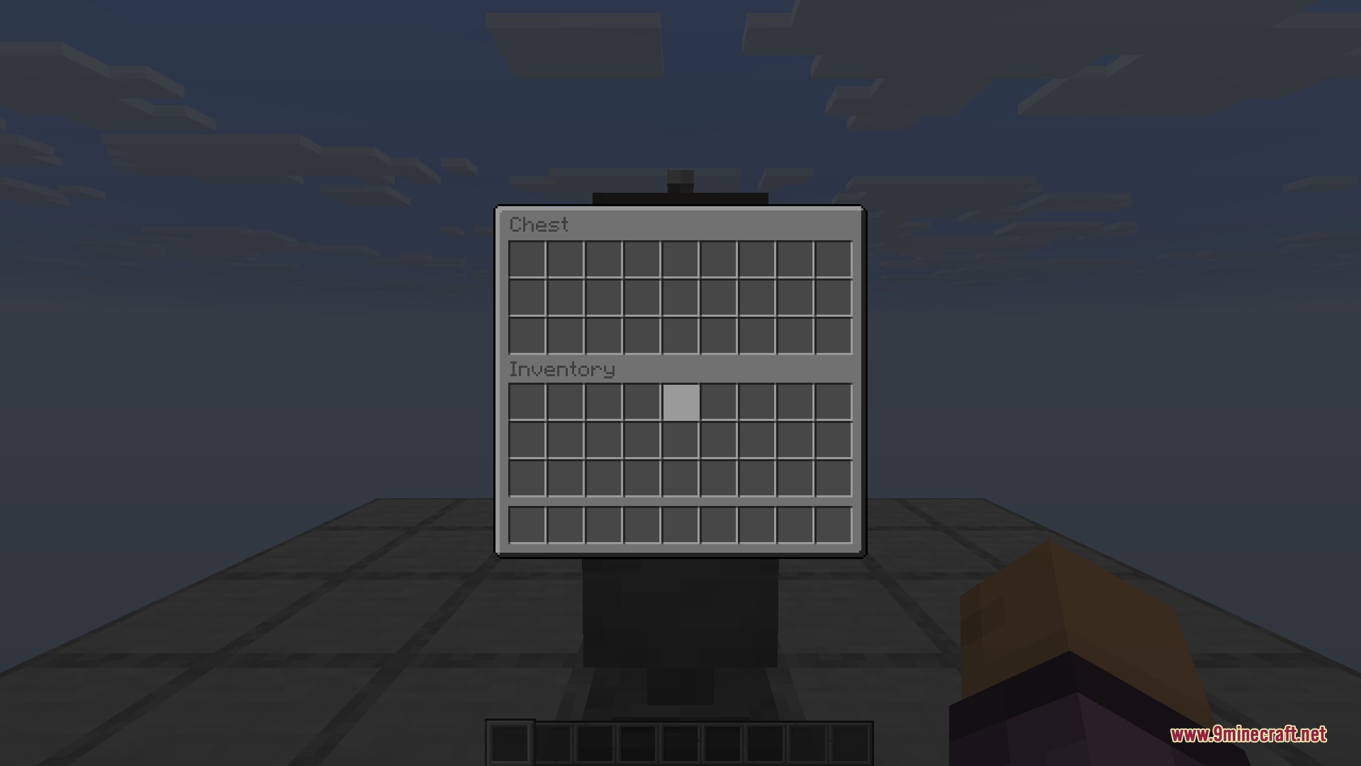 Fancy Gui Overhaul 9Minecraft Resource Pack (26.2) – Sleek Dark Menus And Warm Wood 5 A clean dark chest interface showing the player inventory slots in minecraft