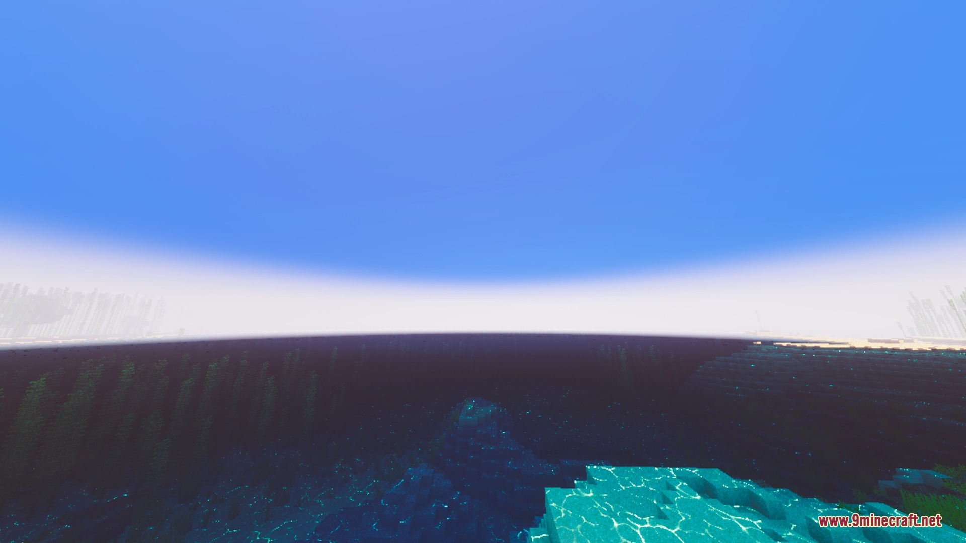 Fancy Visuals Shader (26.X) – Falling Cherry Petals And Glowing Water 3 Glowing ocean surface with warm light reflections under a soft pink sunset sky