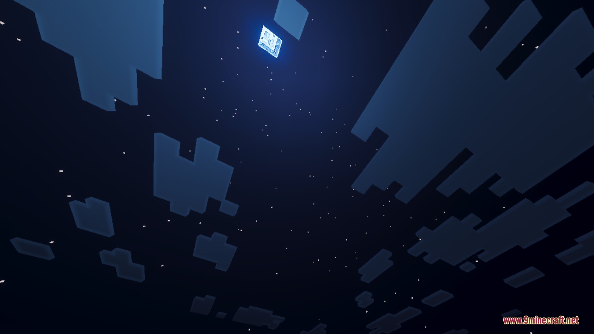Fancy Visuals Shader (26.X) – Falling Cherry Petals And Glowing Water 7 The minecraft night sky showing blocky clouds and a glowing square moon
