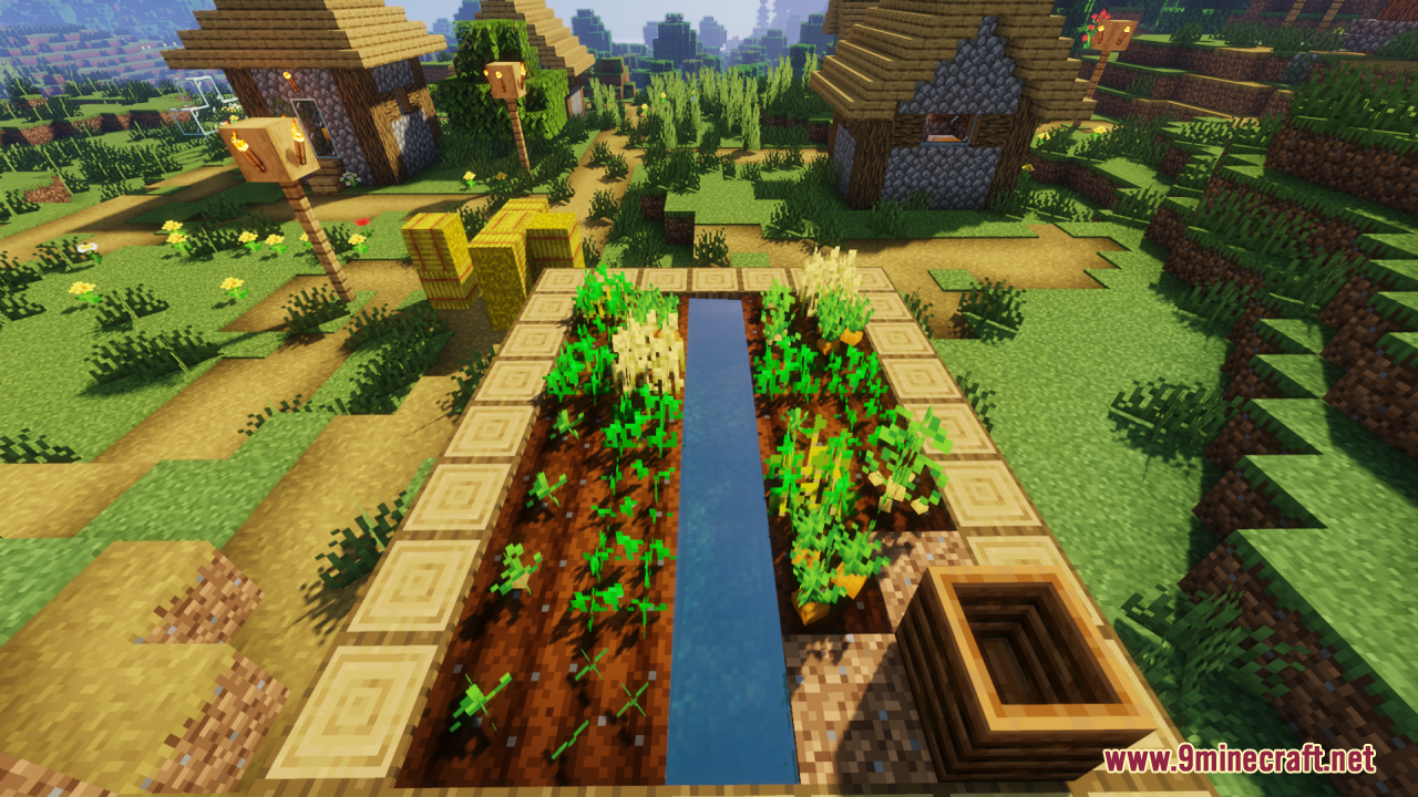 Farm 3D Resource Pack (26.2, 1.20.1) – Makes Minecraft Plants 3D 7 Village farm plot with a water trench and growing 3d crops