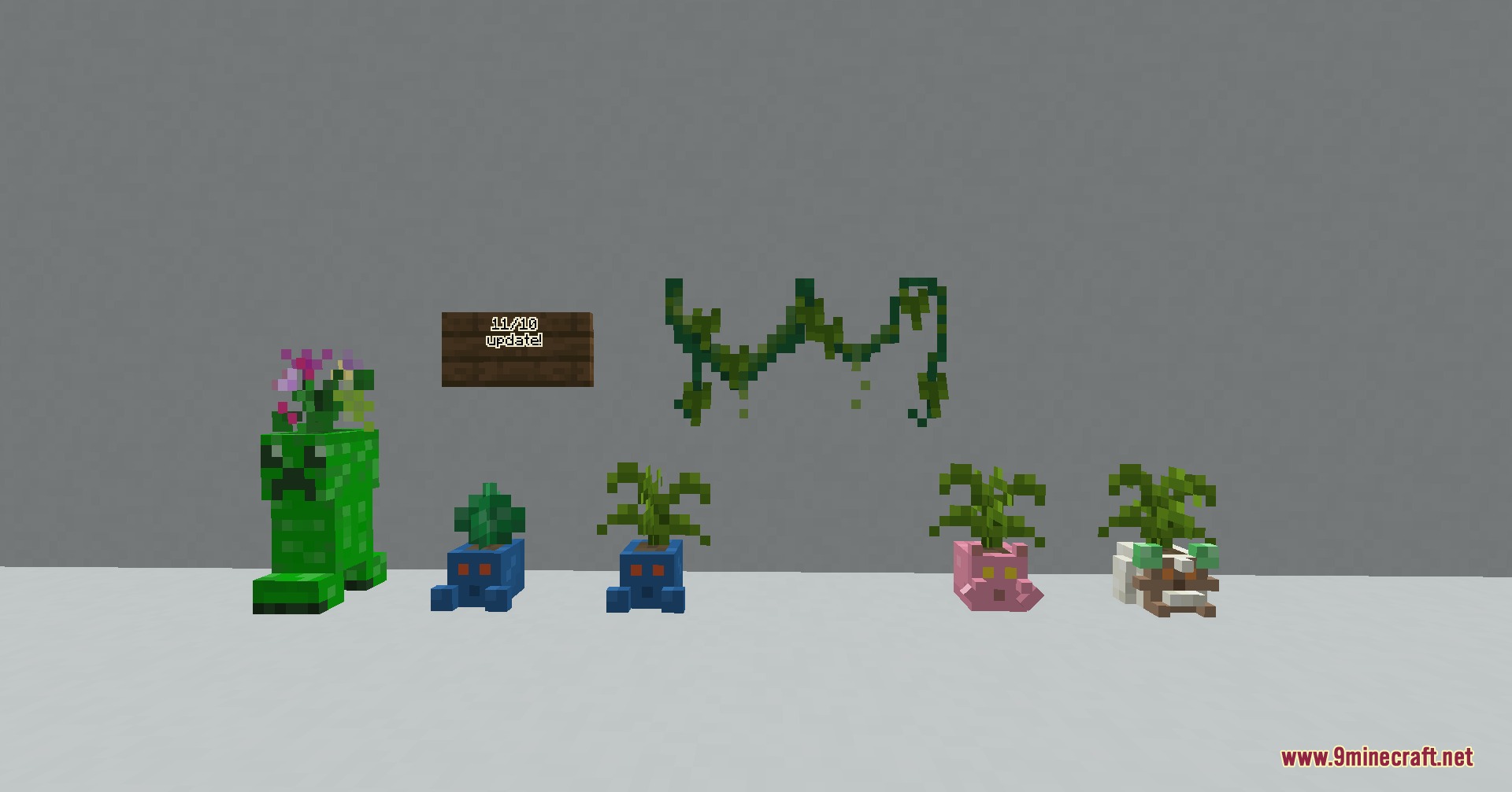 Fay’s Plants Mod (1.20.1) – Design Cozy Indoor Gardens With Cute Animal Pots 2 A collection of cute animal shaped flower pots and green hanging vines
