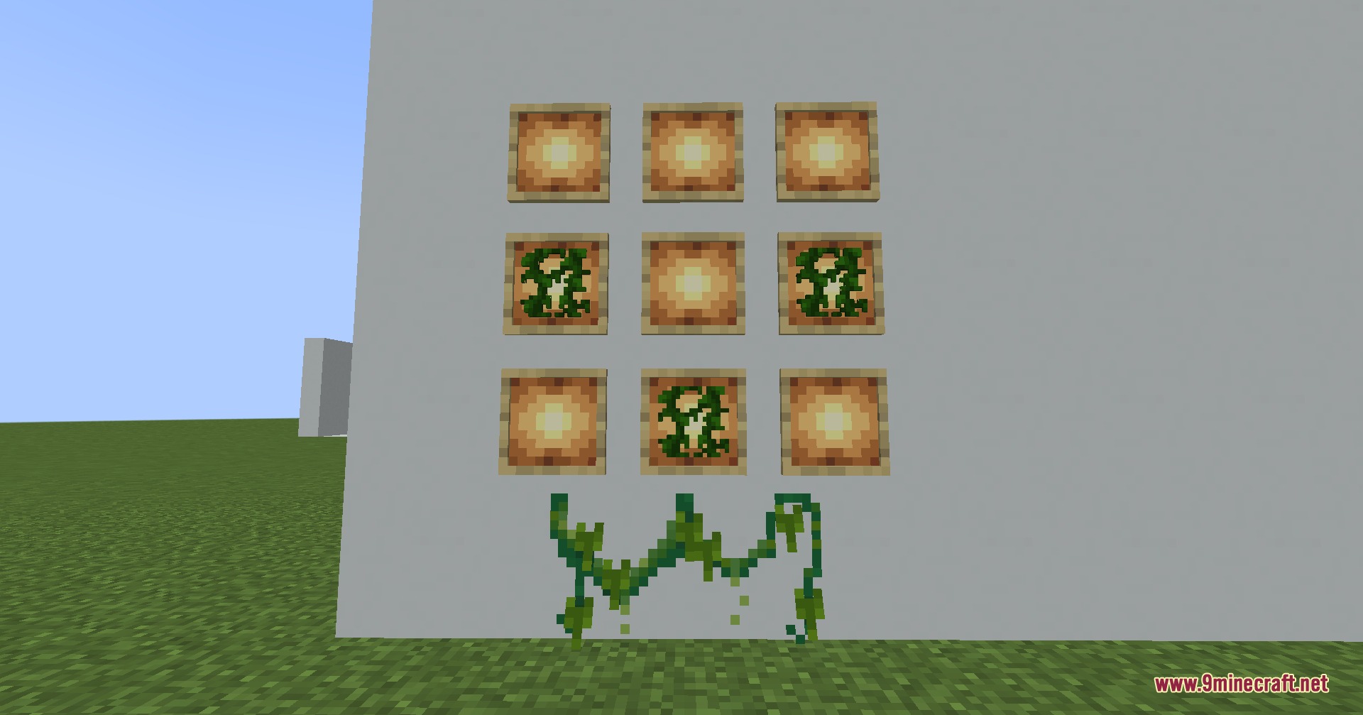 Fay’s Plants Mod (1.20.1) – Design Cozy Indoor Gardens With Cute Animal Pots 4 Crafting recipe for hanging vines displayed with item frames on a wall