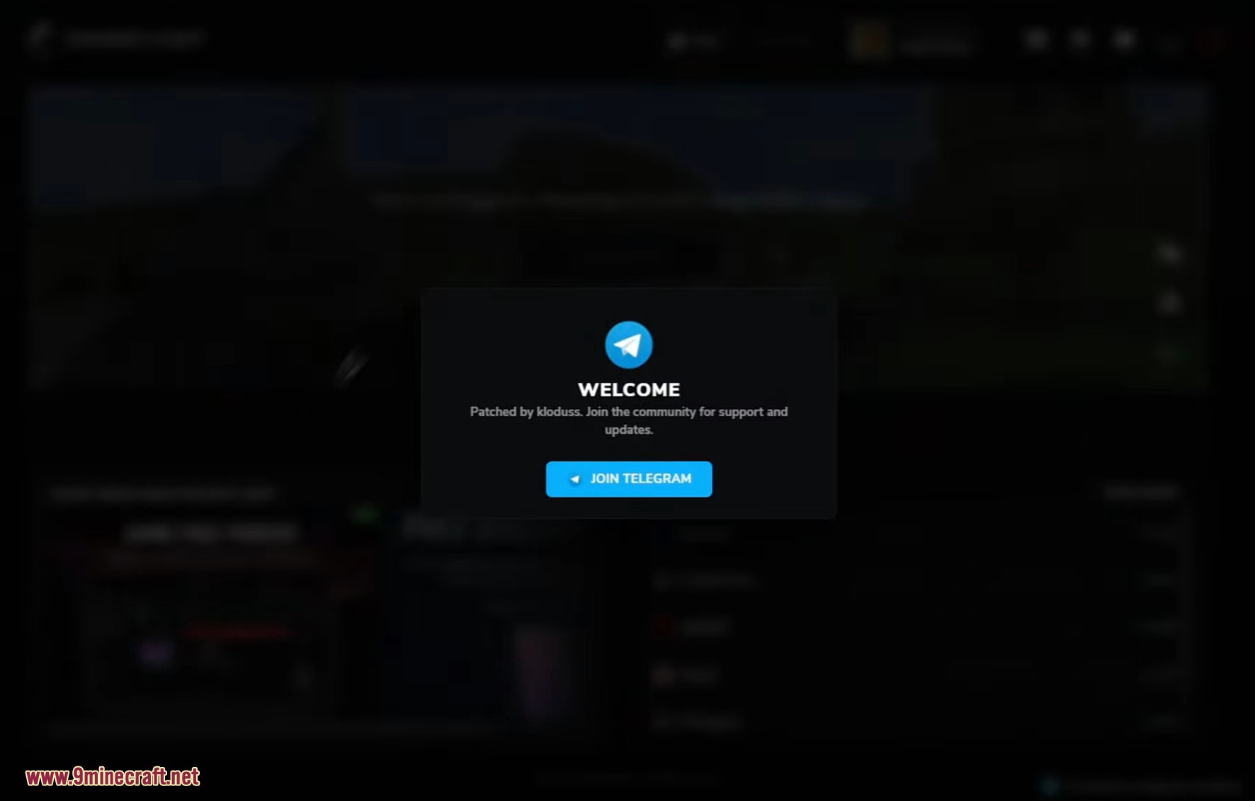 Feather Patched Launcher (26.2, 1.20.1) – Get Full Features With No License 4 Welcome screen with a prompt to join a telegram channel