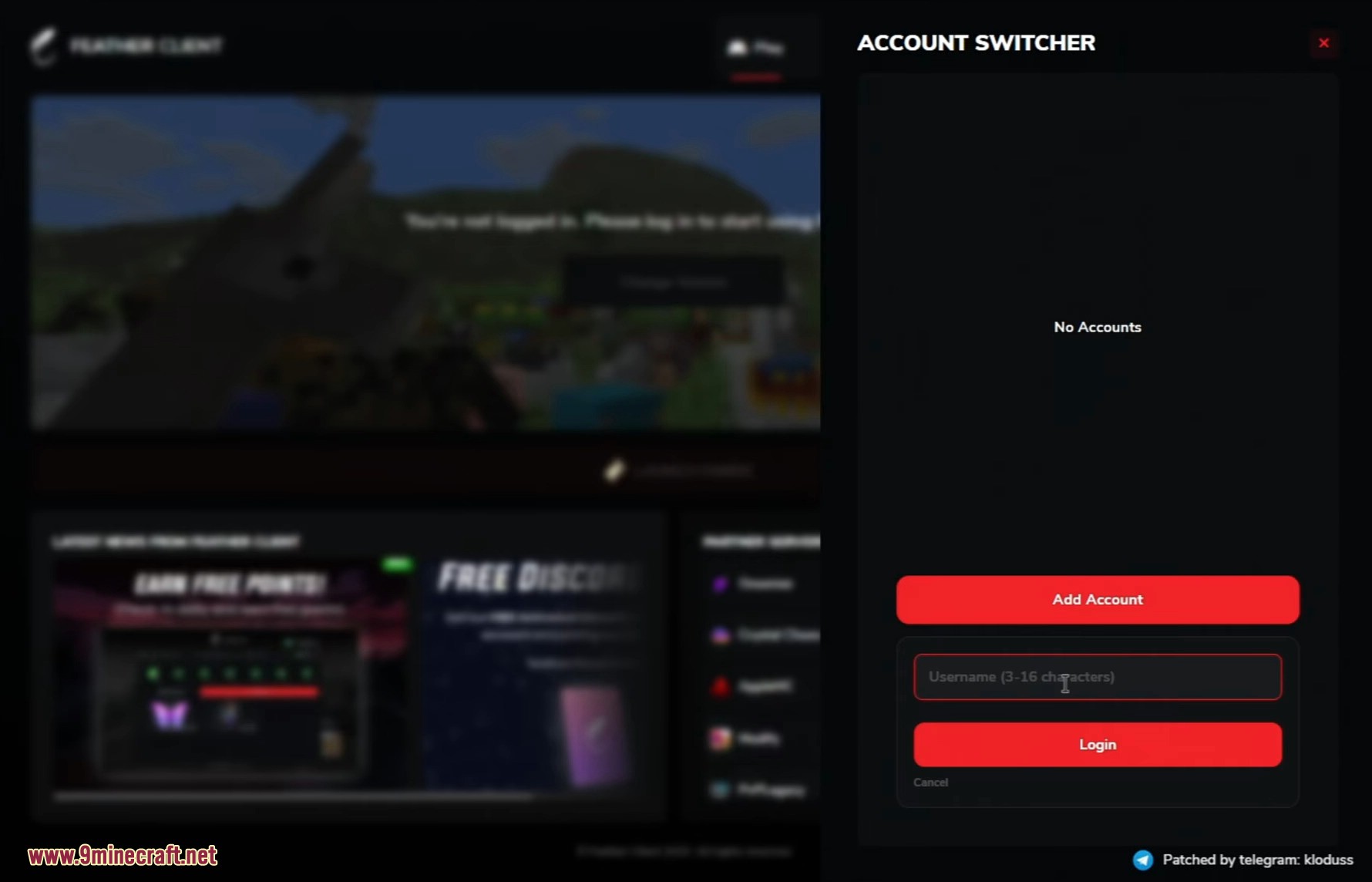Feather Patched Launcher (26.2, 1.20.1) – Get Full Features With No License 6 Adding a new account in the account switcher menu