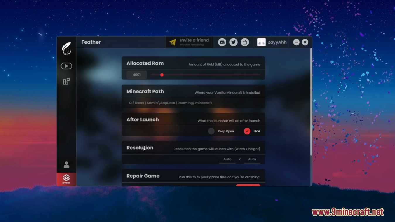 Feather Client Launcher (26.2, 1.20.1) – Insane Fps Boost, Mod Menu 2 Feather client launcher screenshots 1