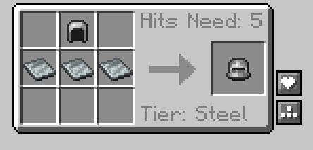 A custom smithing menu for upgrading a helmet to the steel tier