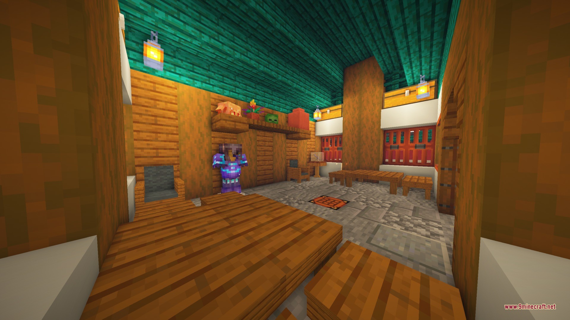 Furni Craft Data Pack (26.2, 1.20.1) – Furnish Your Base With Working Chairs 8 A cozy interior featuring a throne chair armor stand and wooden furniture