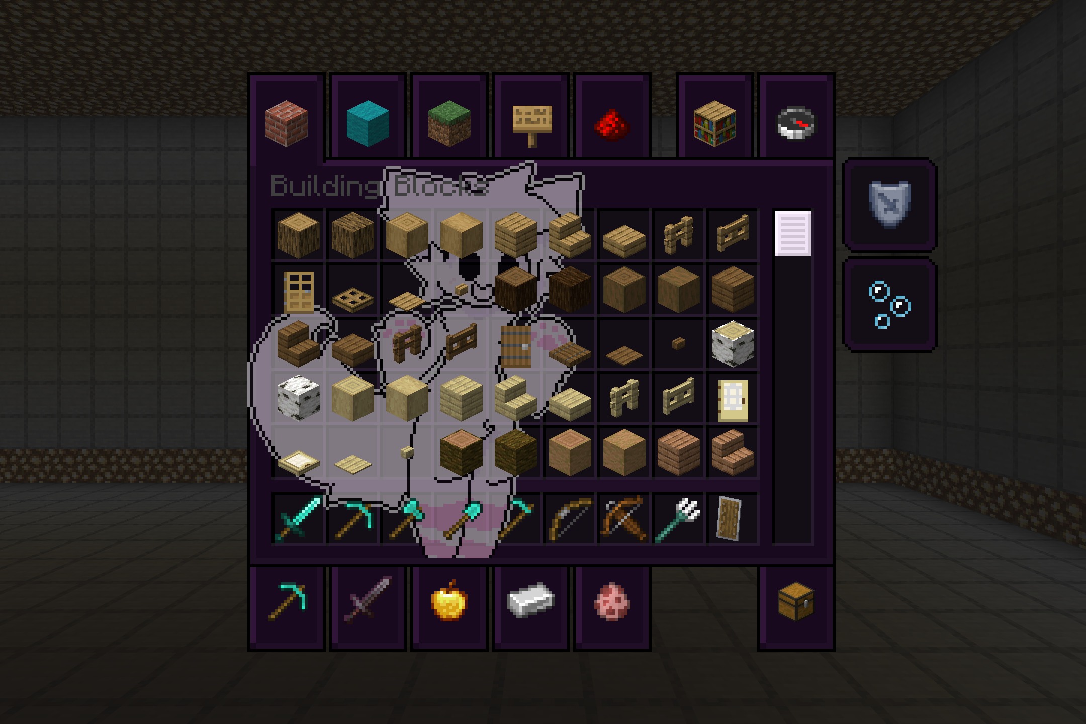 Furry In Inventory Resource Pack (26.2, 1.20.1) – Dark Purple Menus And Custom 2 Furry in inventory resource pack adds custom character art to the creative menu