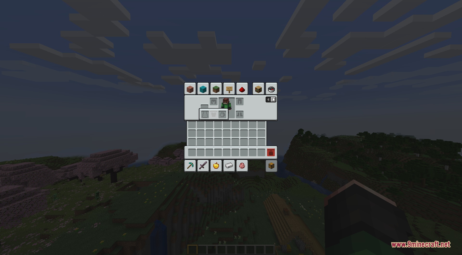 Gui Revision Compats Resource Pack (26.2, 1.20.1) – Minimalist White Interfaces 2 A clean light themed creative inventory menu displayed over a minecraft landscape