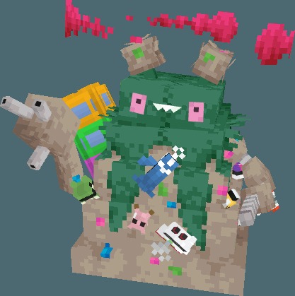 Gmore Mons Data Pack (1.21.1) – Battle Missing Giant Monsters In Cobblemon 6 Gigantic blocky garbodor creature with pink clouds floating above its head